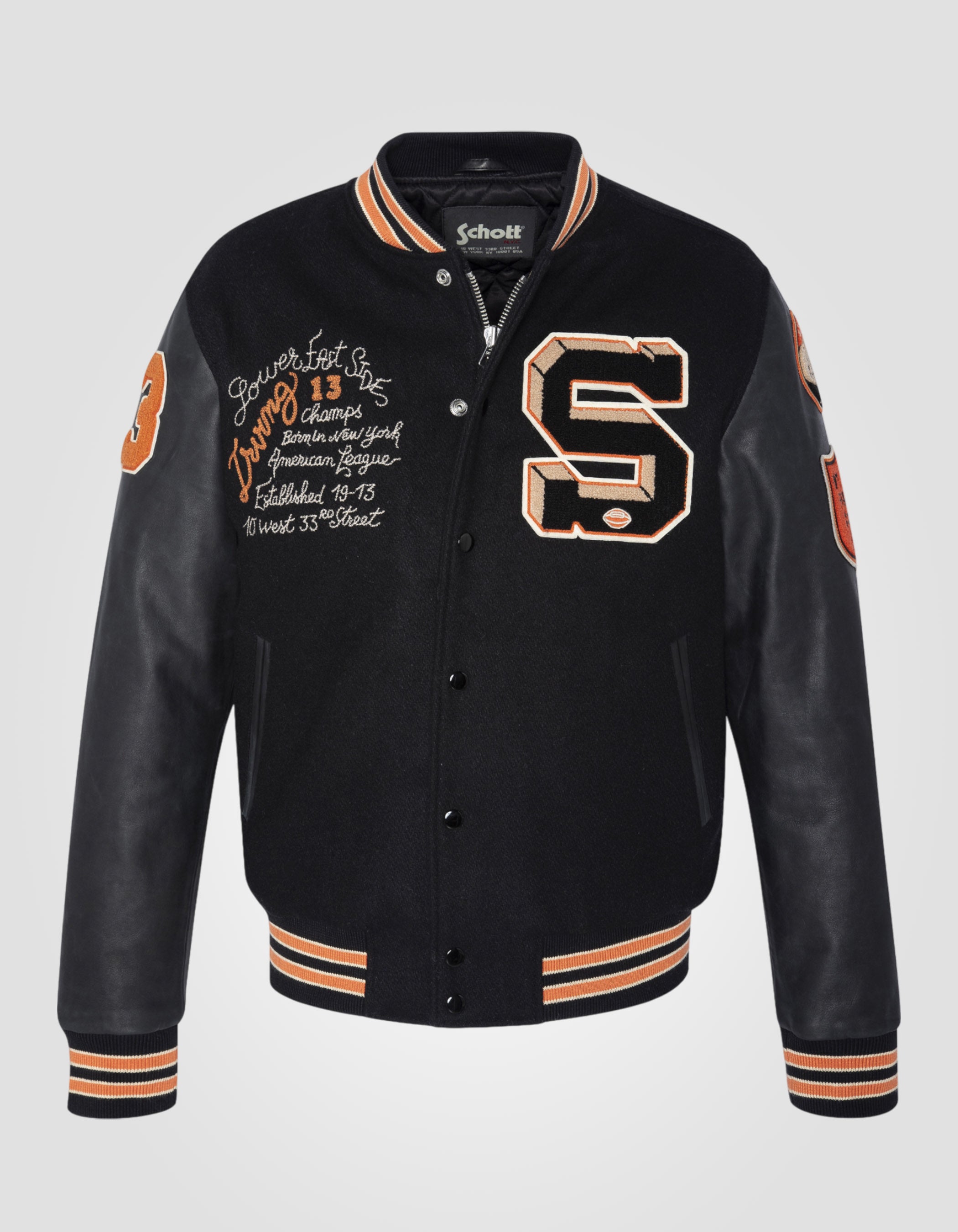 Blouson teddy brodé noir, cuir de vachette LCTEDDYBDW Schott NYC®