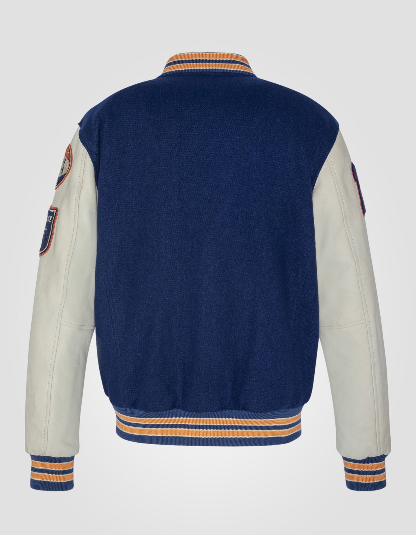 Blau -weiß gestickte Teddyjacke, Kohlensäureleder