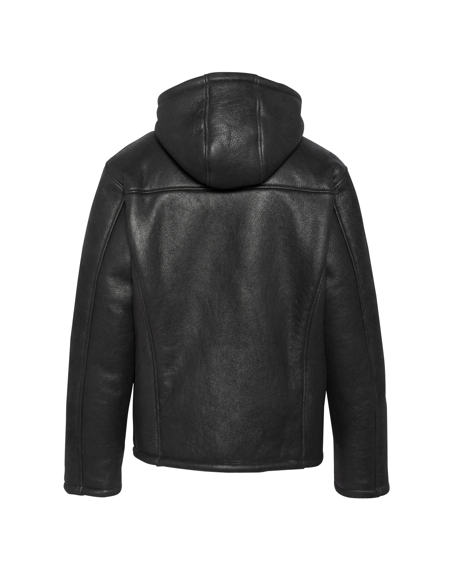 Casual hooded black jacket, sheep leather