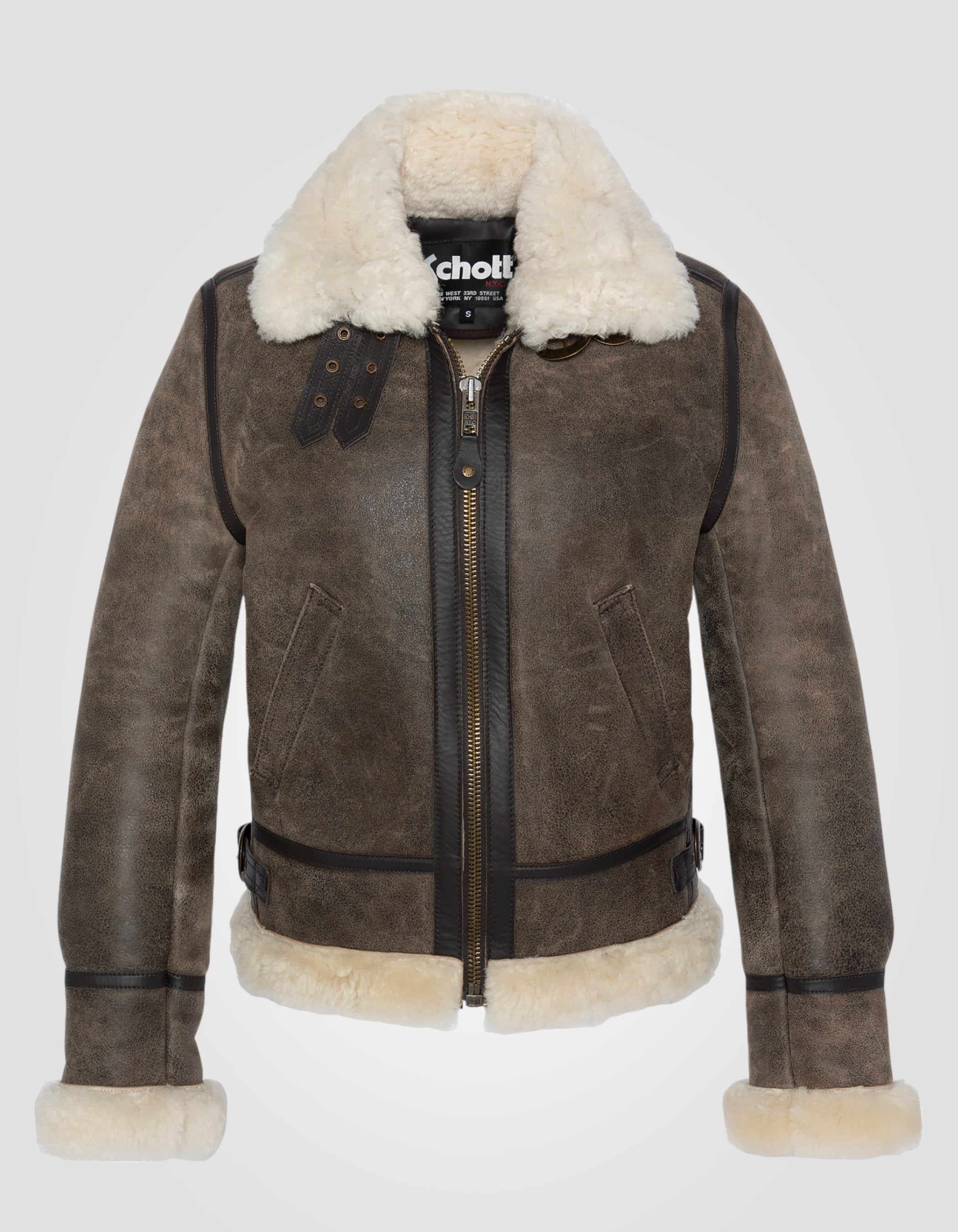 Dark brown bomber jacket, type B-3, sheepskin leather, plus size