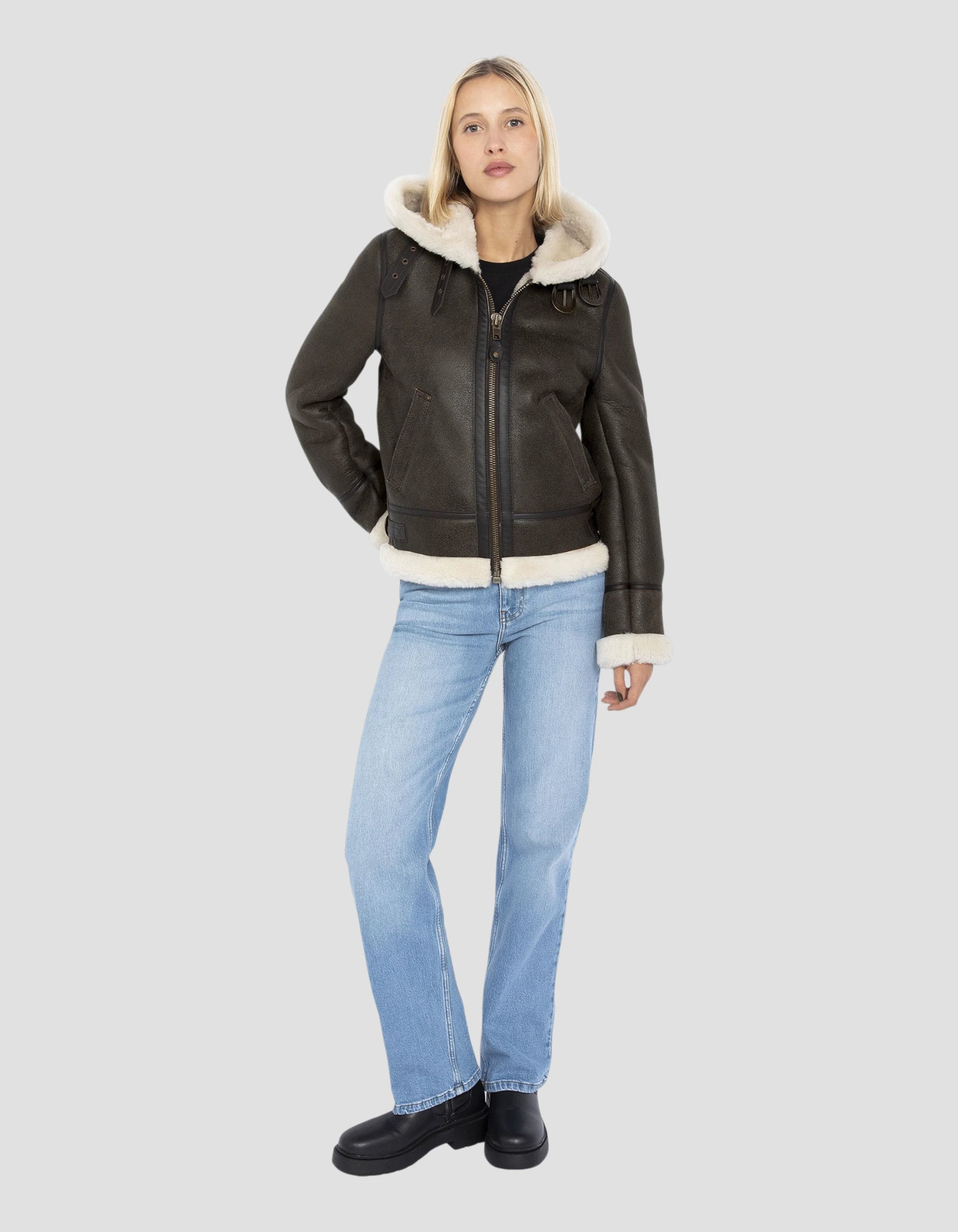 Bombardier B -3 Dark brown with hooded, sheep leather - LCW1257H