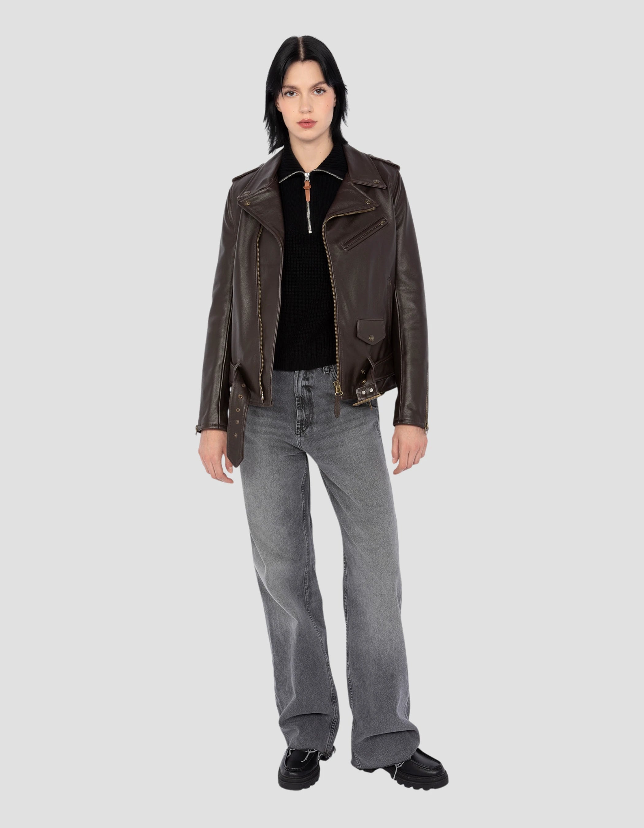 Perfecto® One Star Dark Brown Jacket with Belt, Cowhide Leather