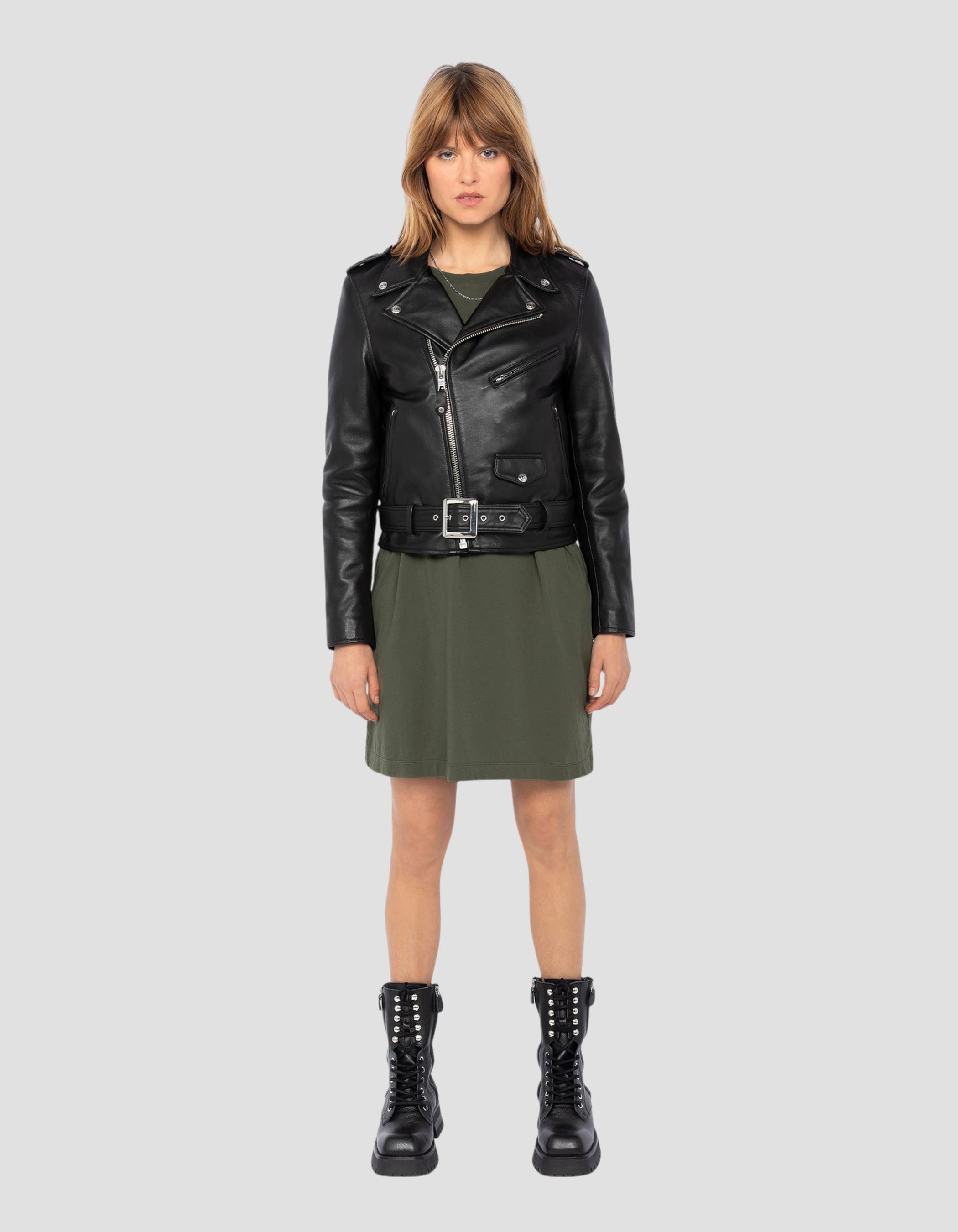 Black Perfecto® jacket with belt, lamb leather - LCW8600 | Schott NYC®