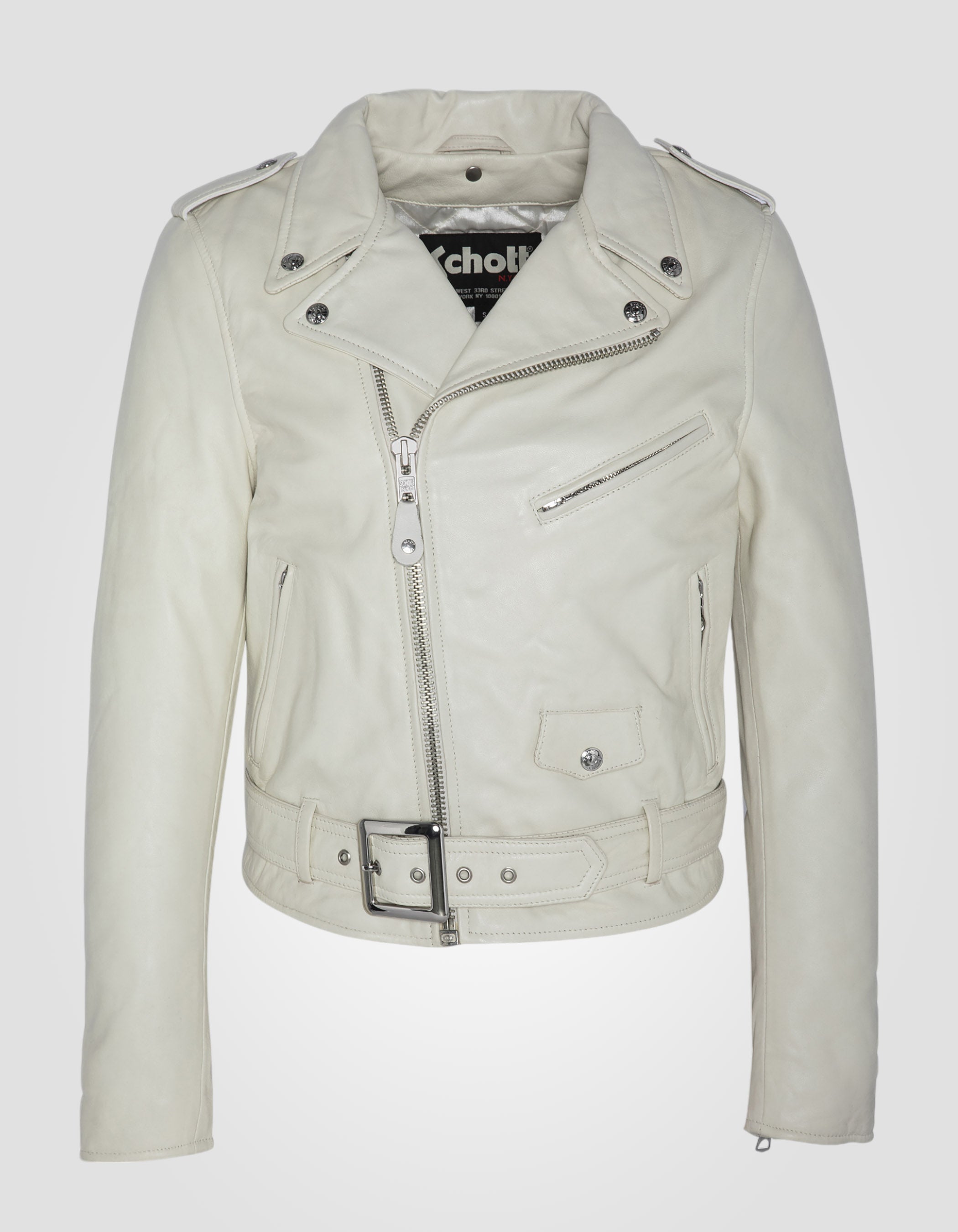 White Perfecto® jacket with belt, lamb leather LCW8600 Schott NYC®