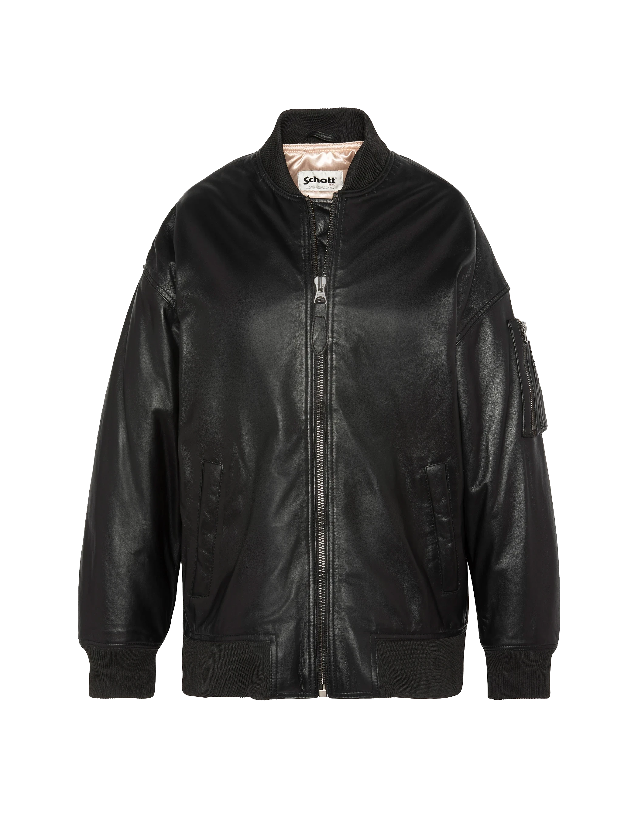 Bomber Ma -1 long black, Lamb leather - Lcwairlong | Schott NYC®