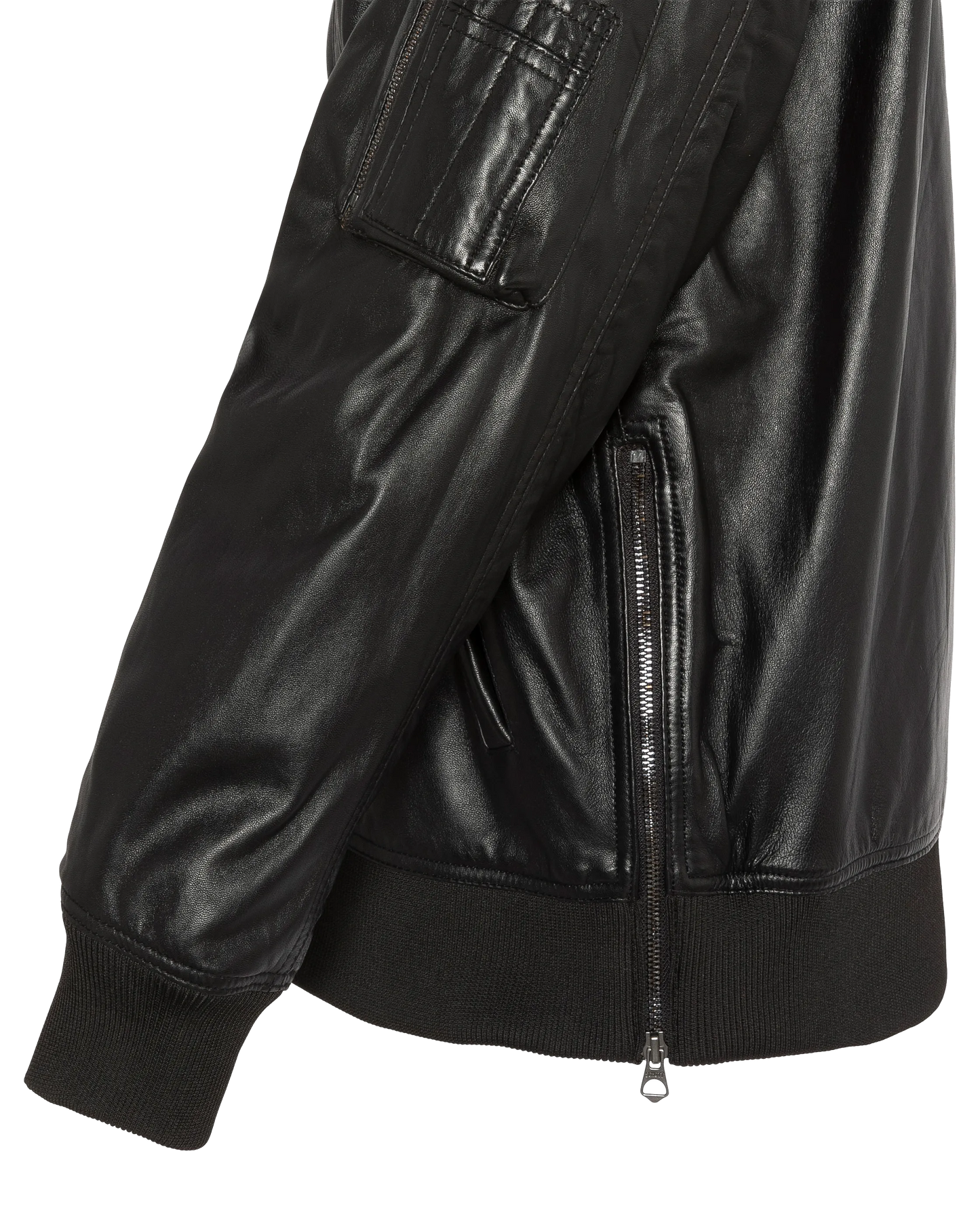 Long Black MA-1 Bomber, cuero de cordero