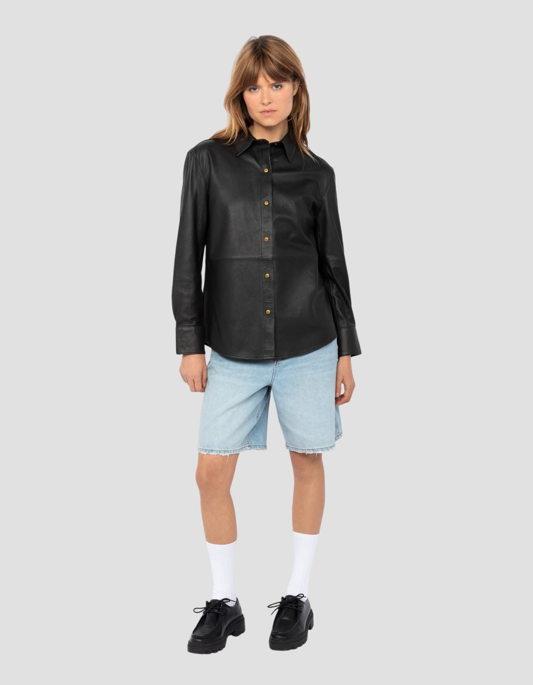 Black flexible shirt, Lamb leather - LCWCALISTA | Schott NYC® Black flexible shirt, Lamb leather - LCWCALISTA | Schott NYC®