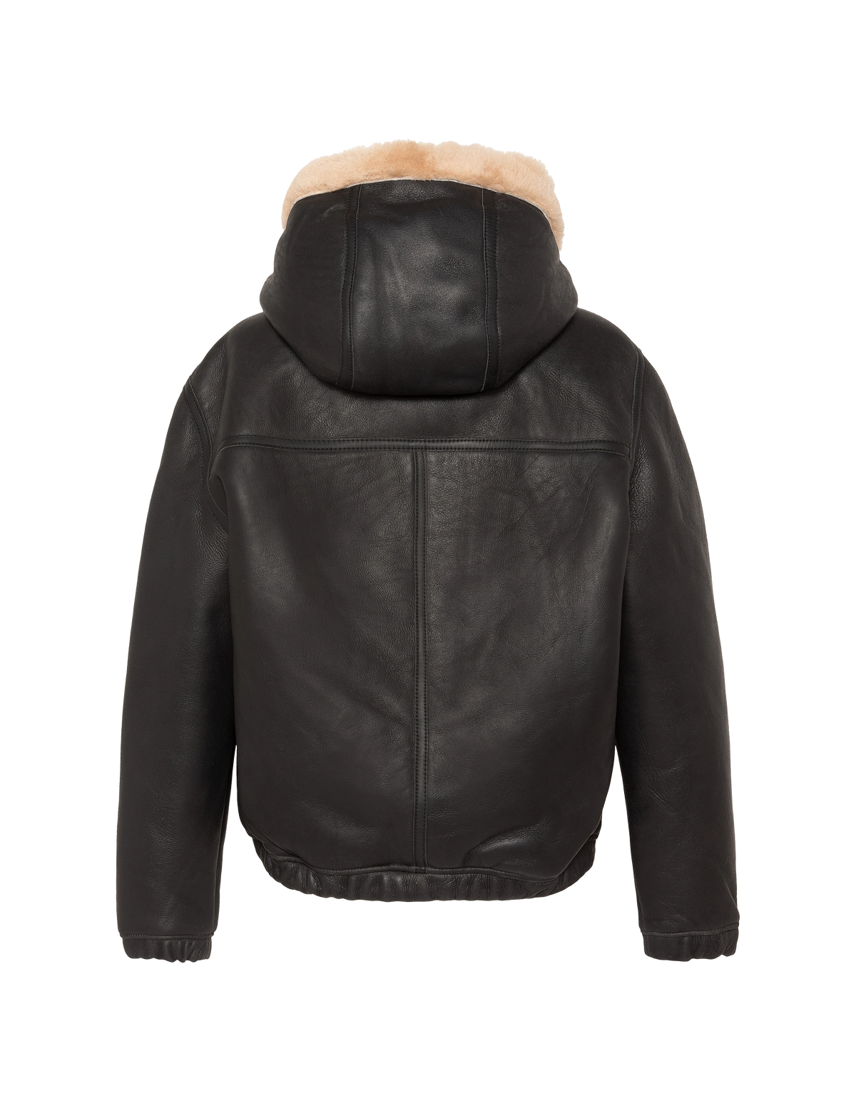 Giubbotto bomber nero e beige con cappuccio in montone double face