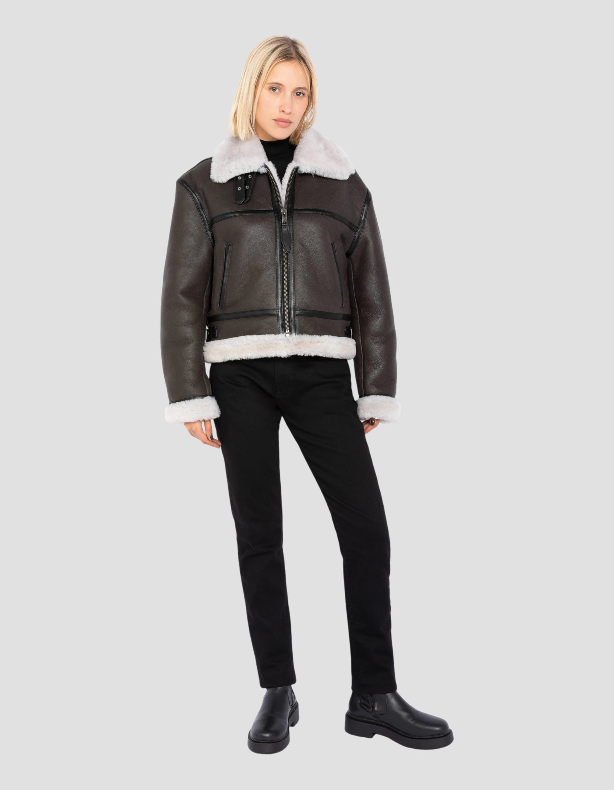 Short Bombardier Type B -3 Dark Brown Type, Double Face Mouton