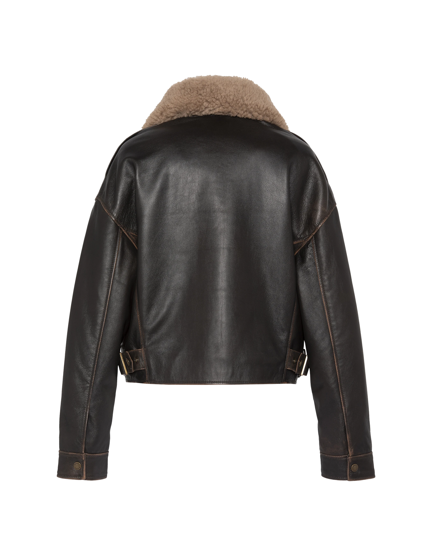 Kurze dunkelbraune Pilotenjacke mit Vintage-Effekt, Lammleder