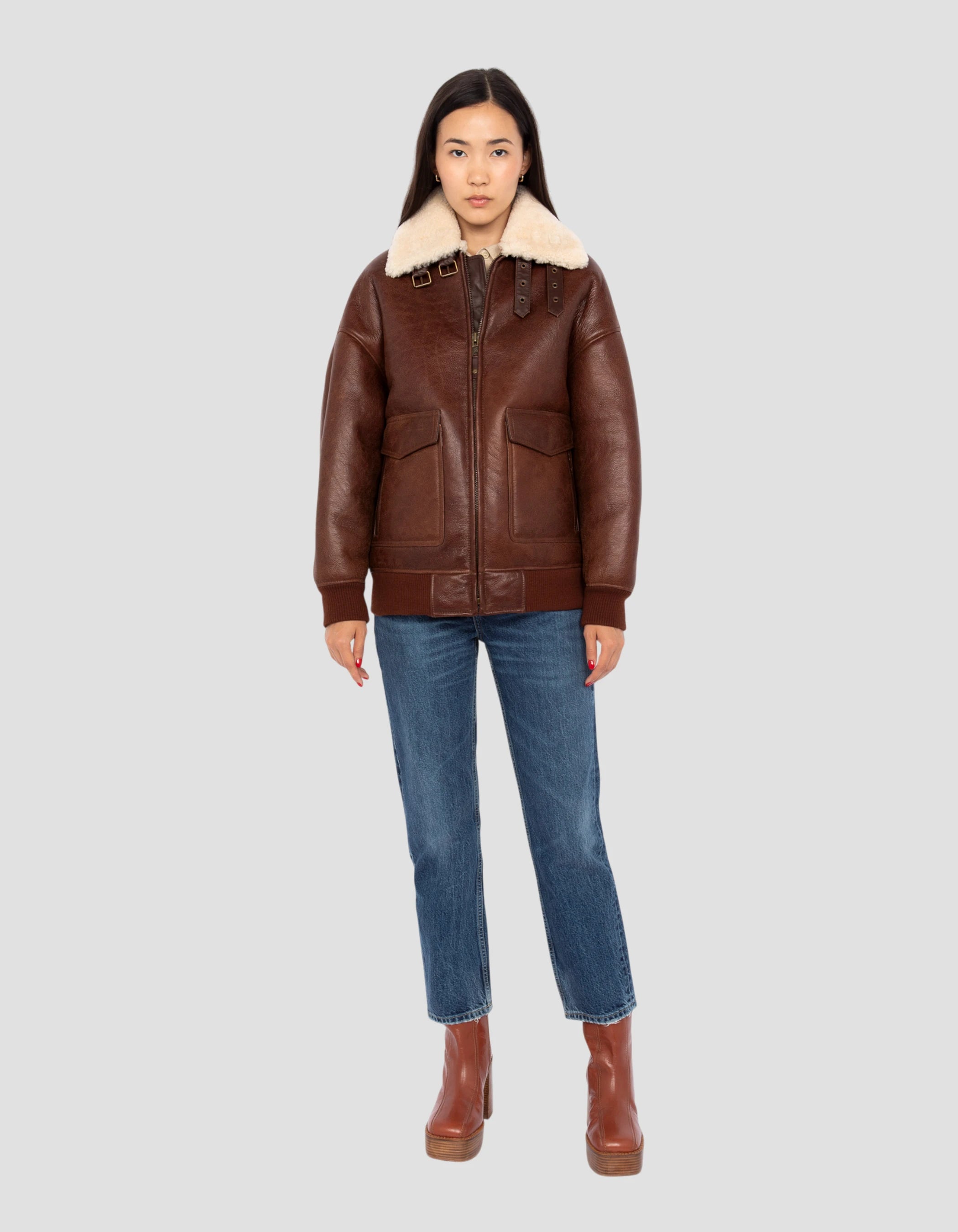 Moka pilot jacket, double -sided sheep - lcwelisa | Schott NYC®