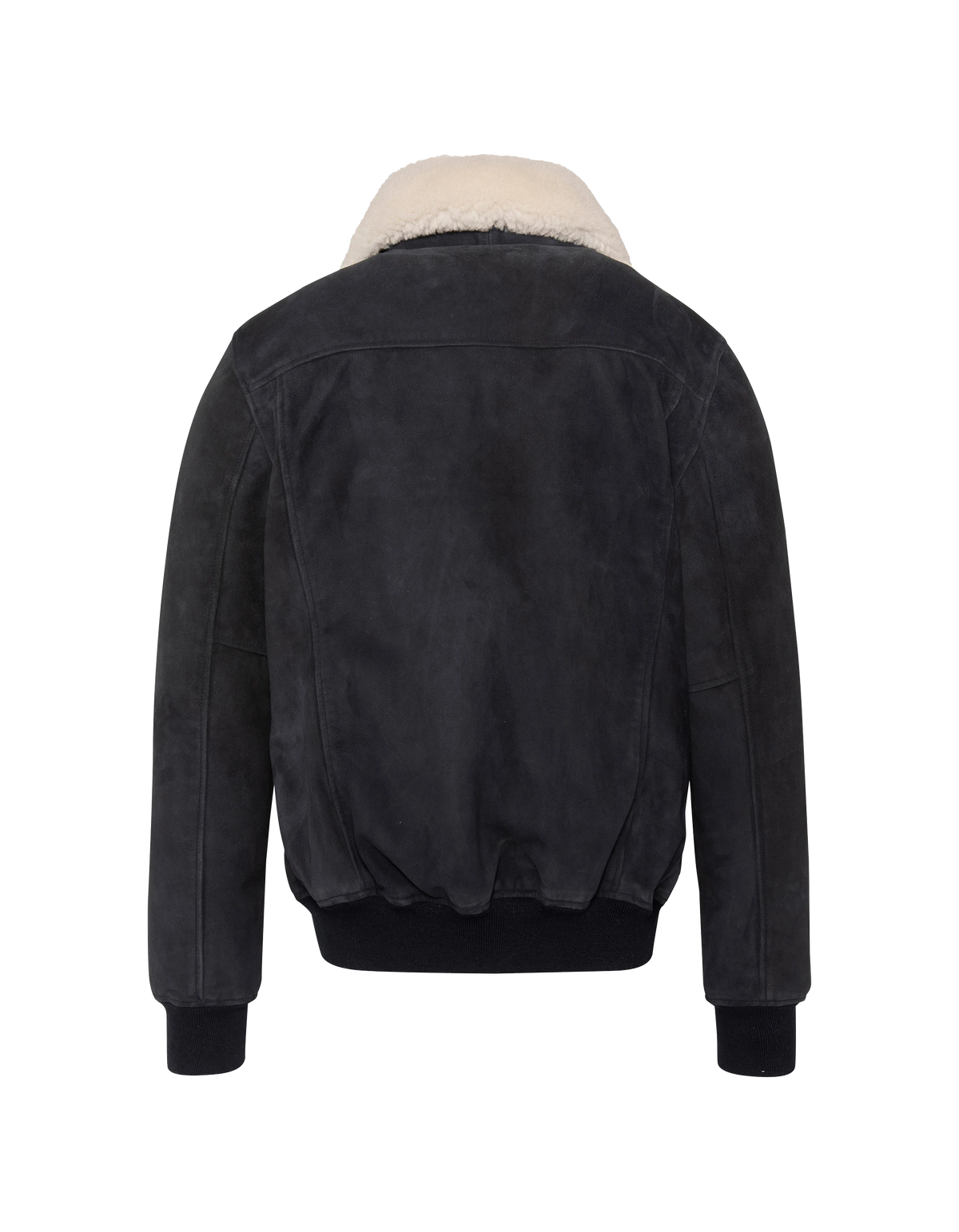 Blouson casual bleu marine avec col mouton amovible, chèvre velours