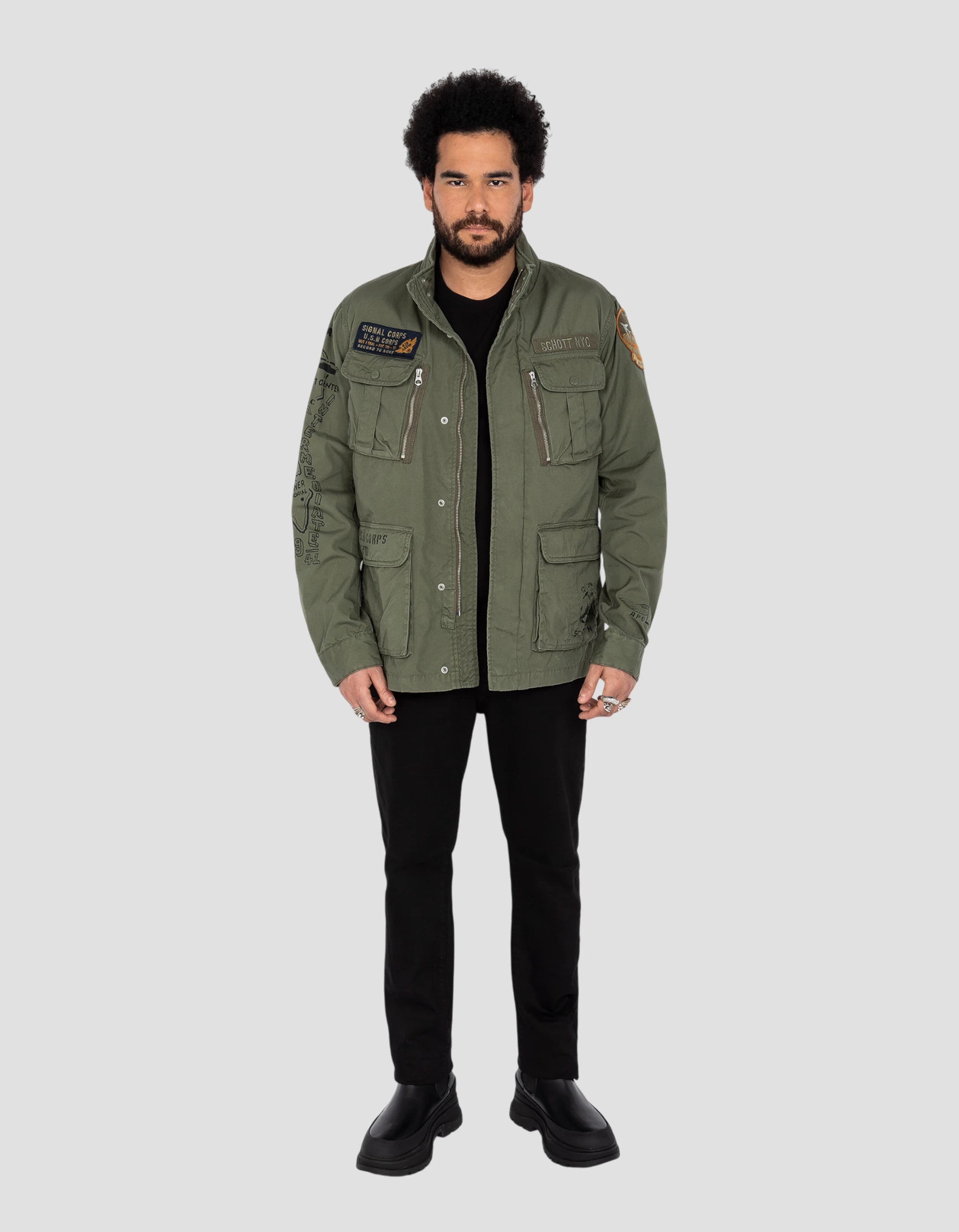 Khaki combat jacket badged M1941 Schott NYC® - Main Image