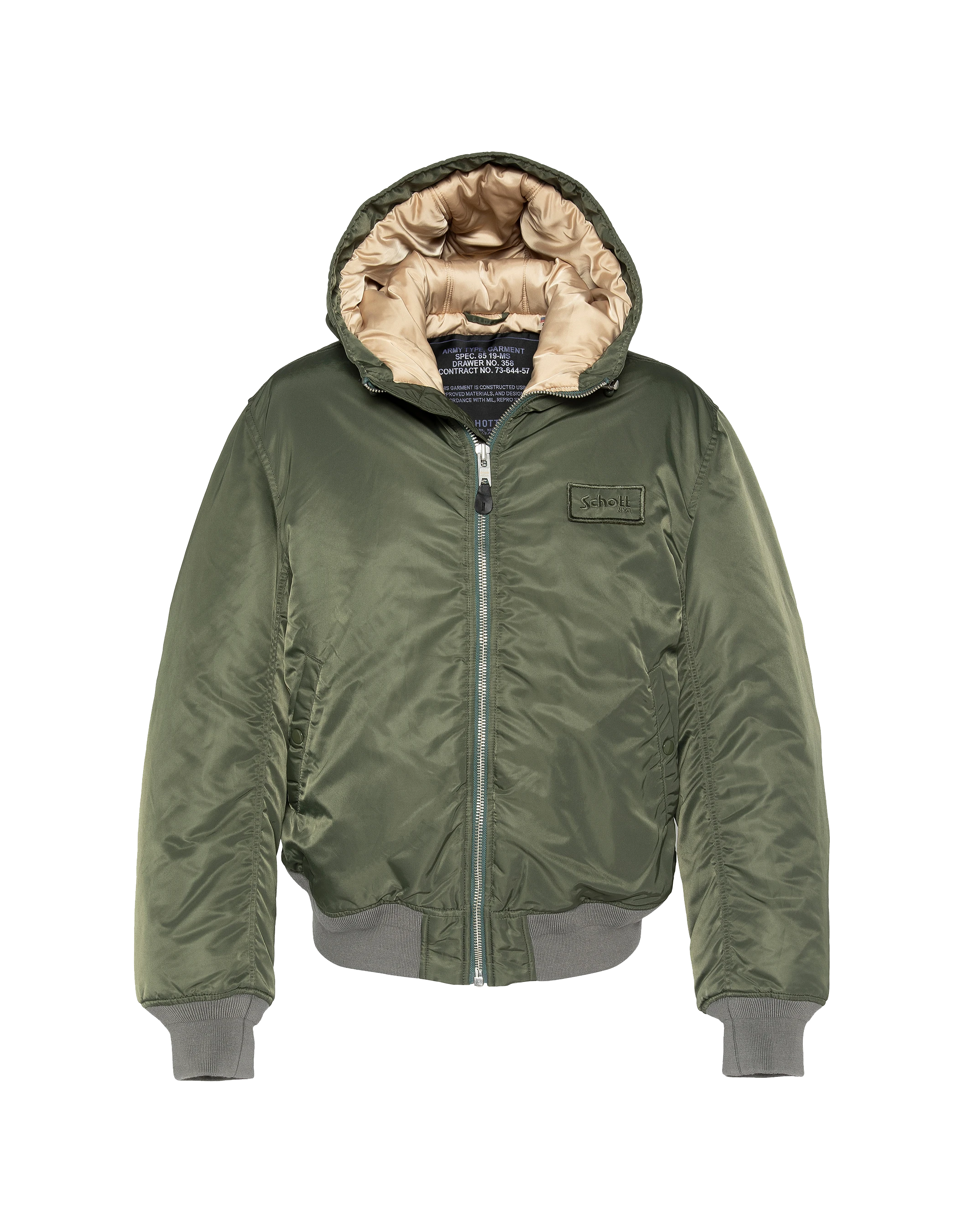 Washed green bomber in recycled nylon hood - ma1guardrs | Schott NYC®