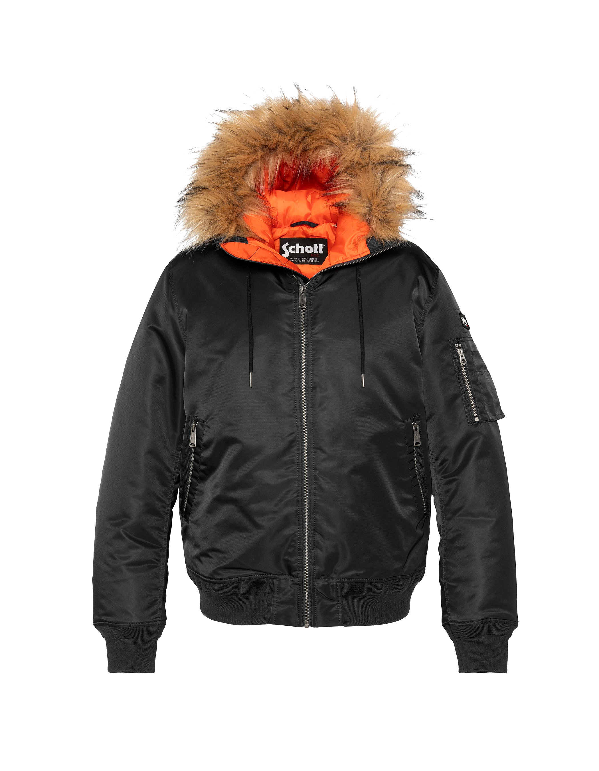 Black bomber with faux fur hood - Main Image