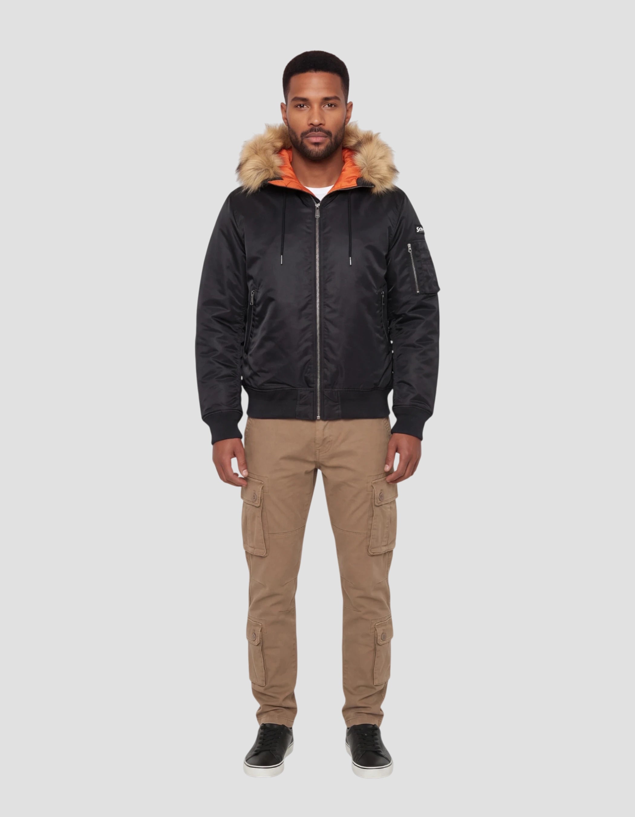 Black bomber jacket with faux fur hood - MA25 | Schott NYC®