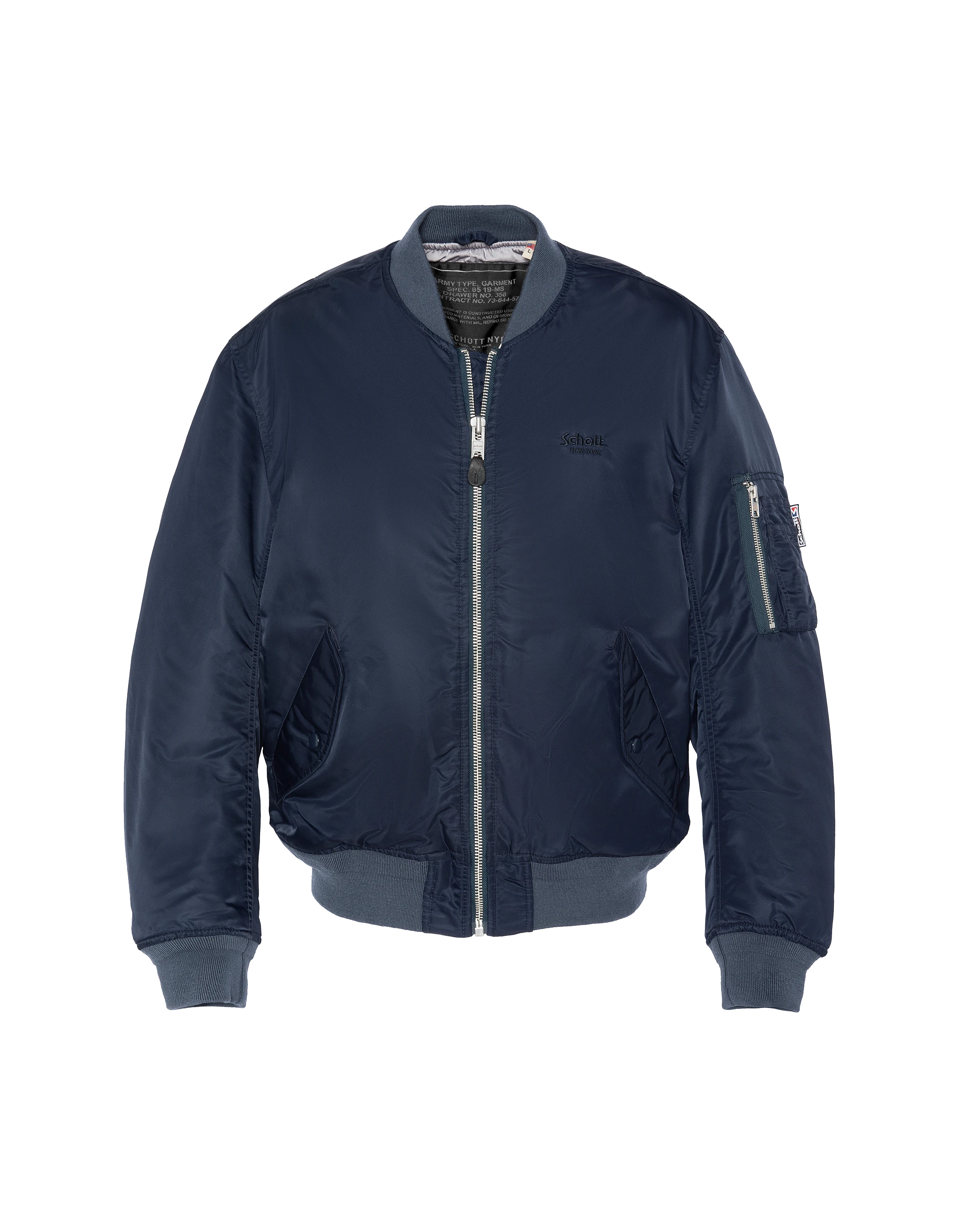 Recycled Nylon washed MA-1 dark navy bomber jacket, comfort fit Recycled Nylon washed MA-1 dark navy bomber jacket, comfort fit