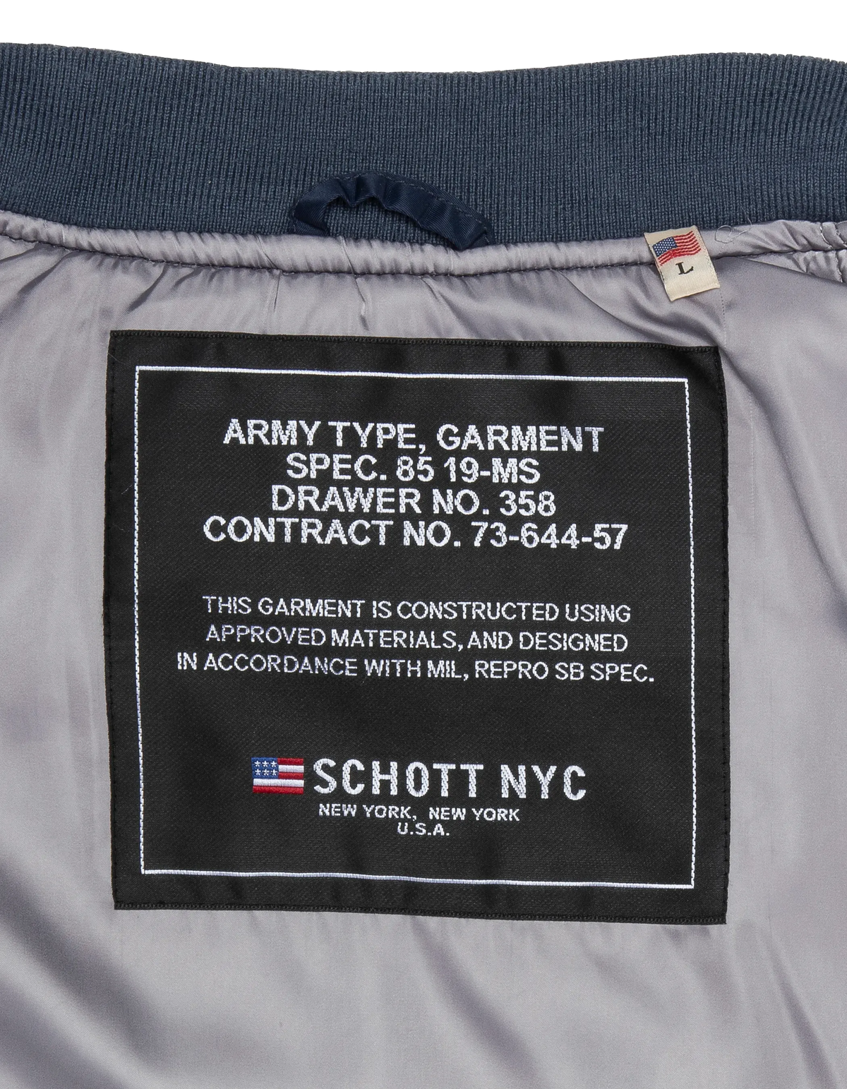 Washed dark navy MA-1 bomber jacket in recycled nylon, comfort fit