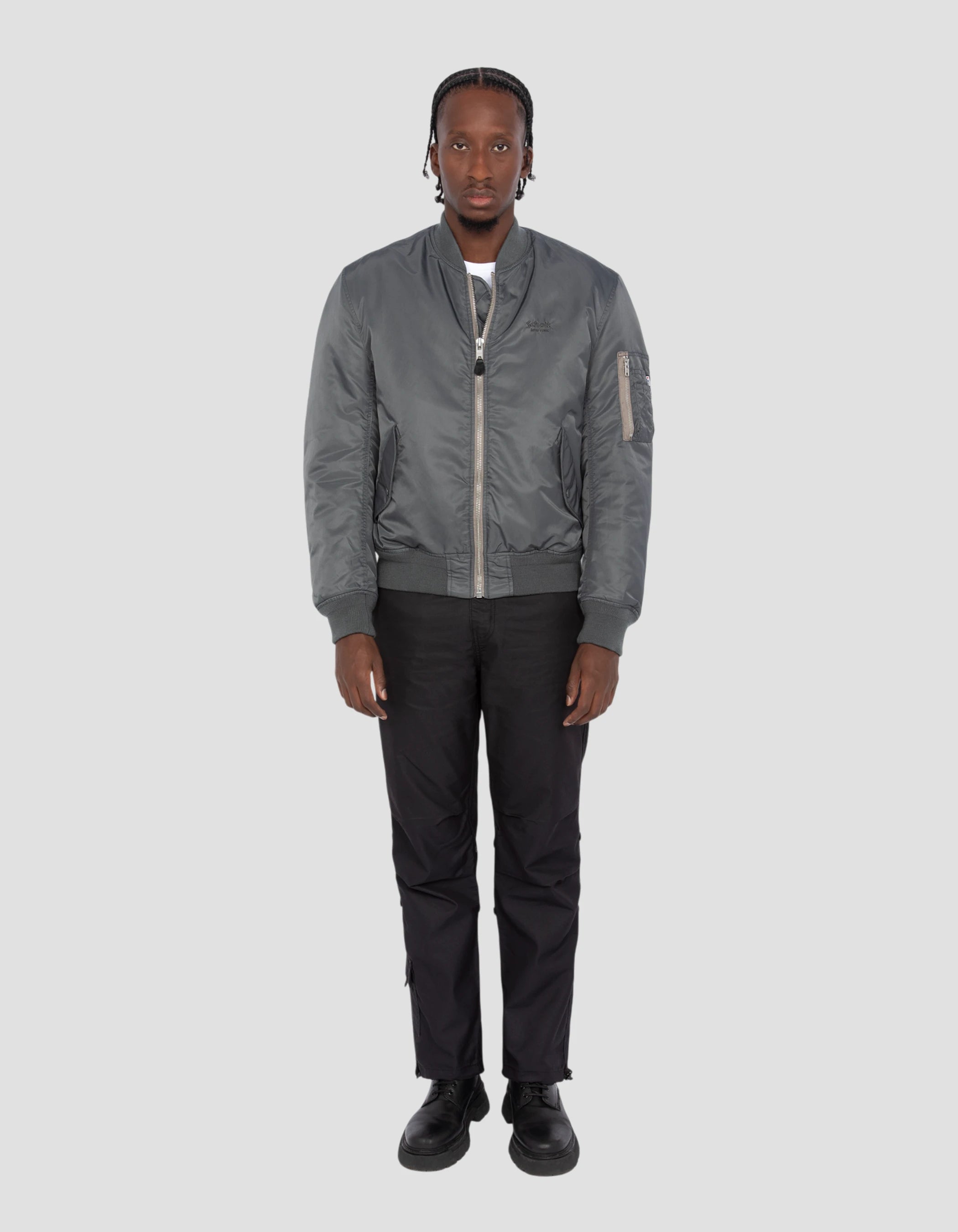 Washed pewter MA-1 bomber jacket in recycled nylon, comfort fit