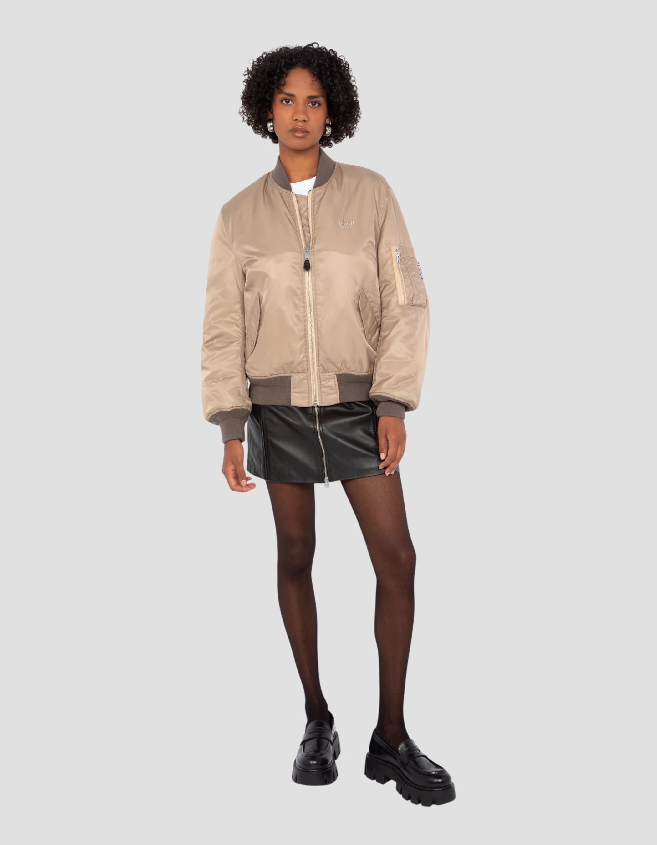 Washed desert-color MA-1 bomber jacket in recycled nylon, comfort