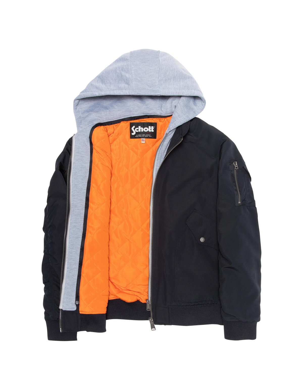 Navy blue fleece hooded bomber jacket