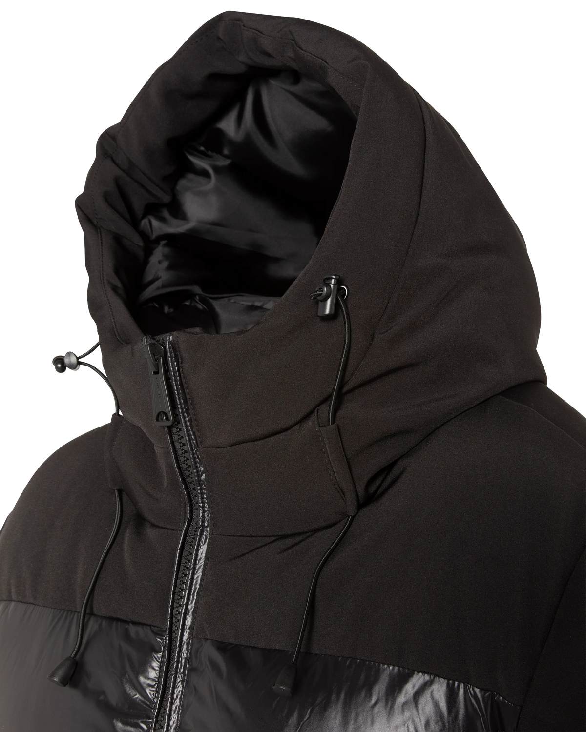 Blouson à capuche noir bi-matière