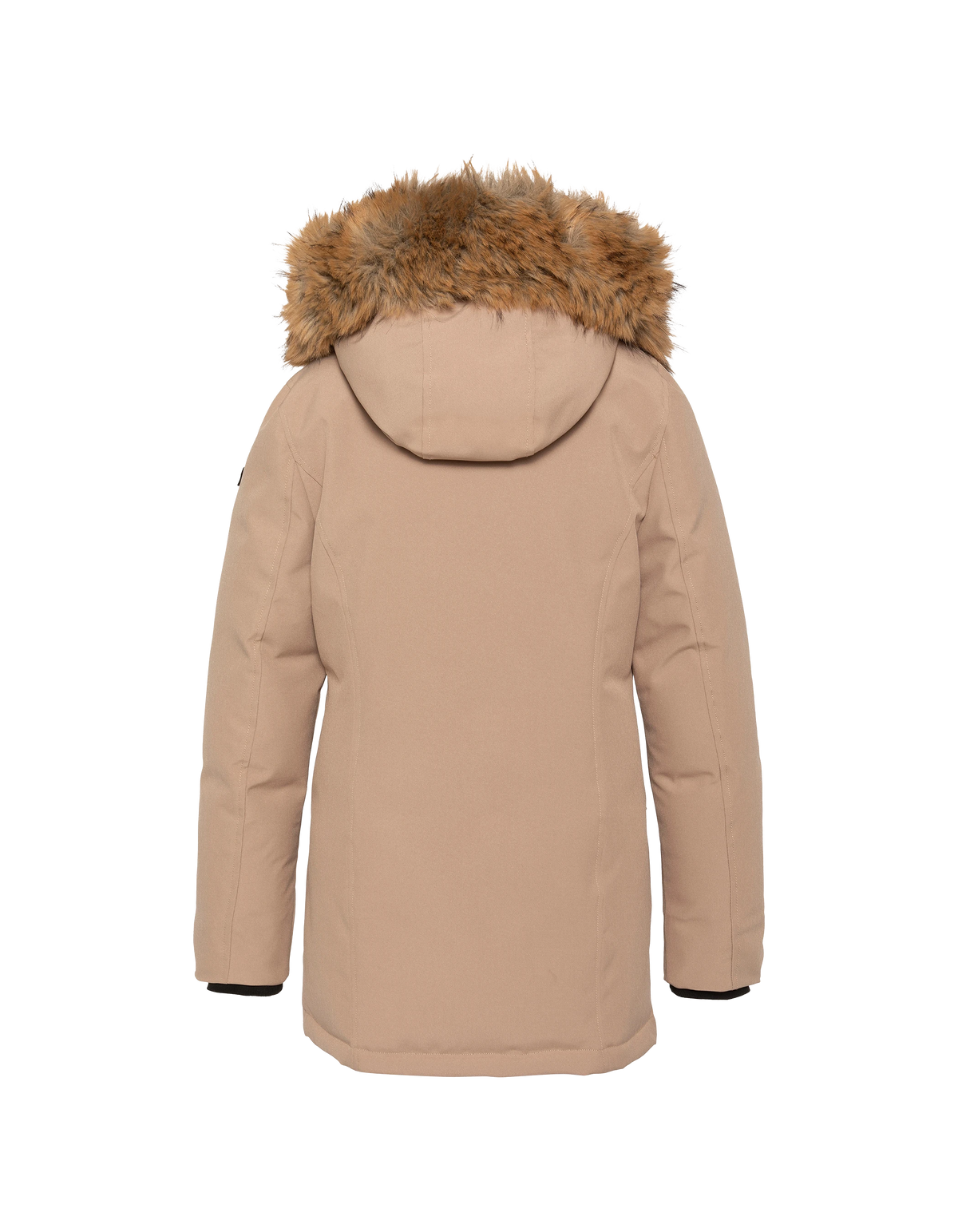 Parka beige con cappuccio bordato di pelliccia sintetica
