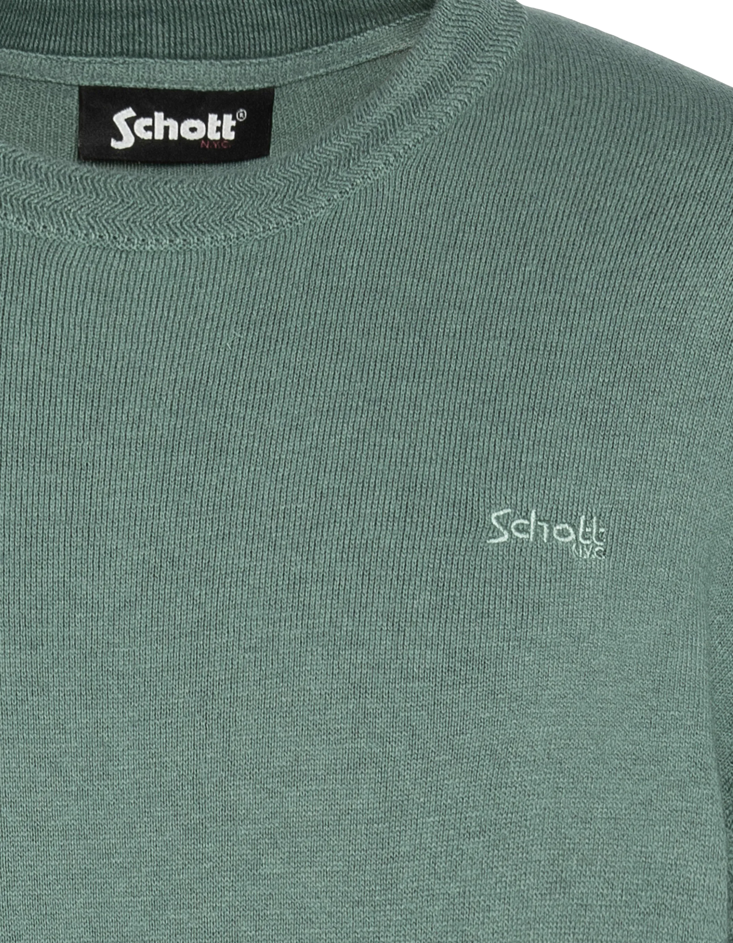 Pull col rond sage kaki en maille fine