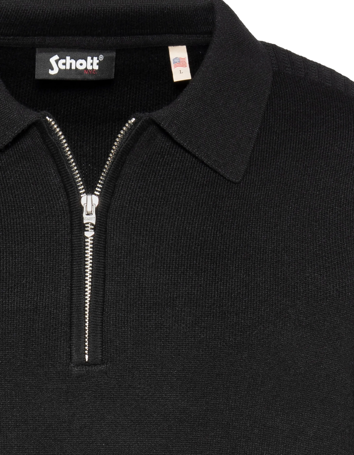 Schwarzer Polo -Kragenpullover, Milano Mesh