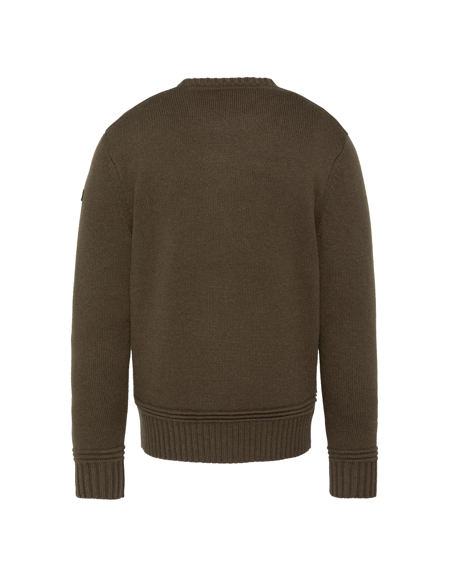Dunkelkhakifarbener, ausgefallener Strickpullover mit Rundhalsausschnitt