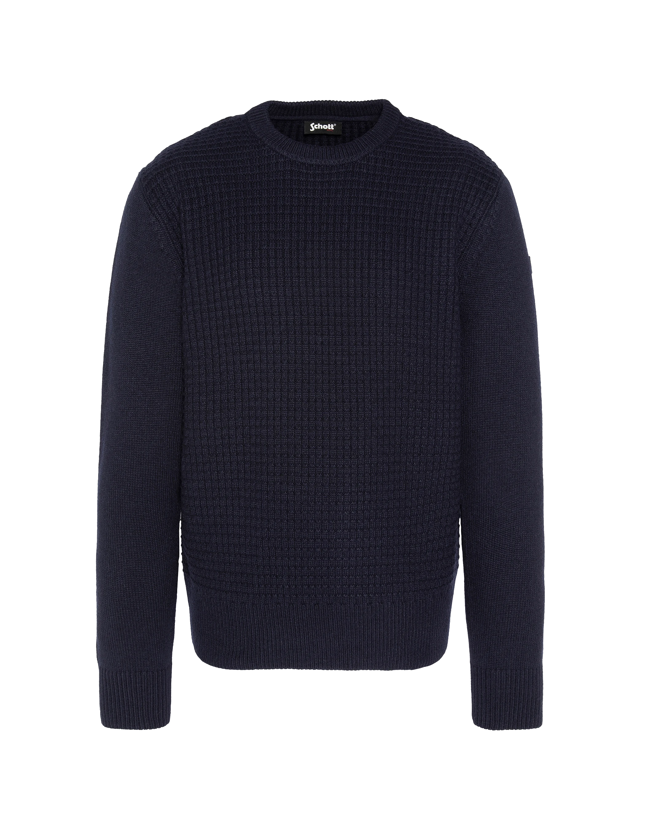 Suéter de cuello redondo azul marino, tejido elegante