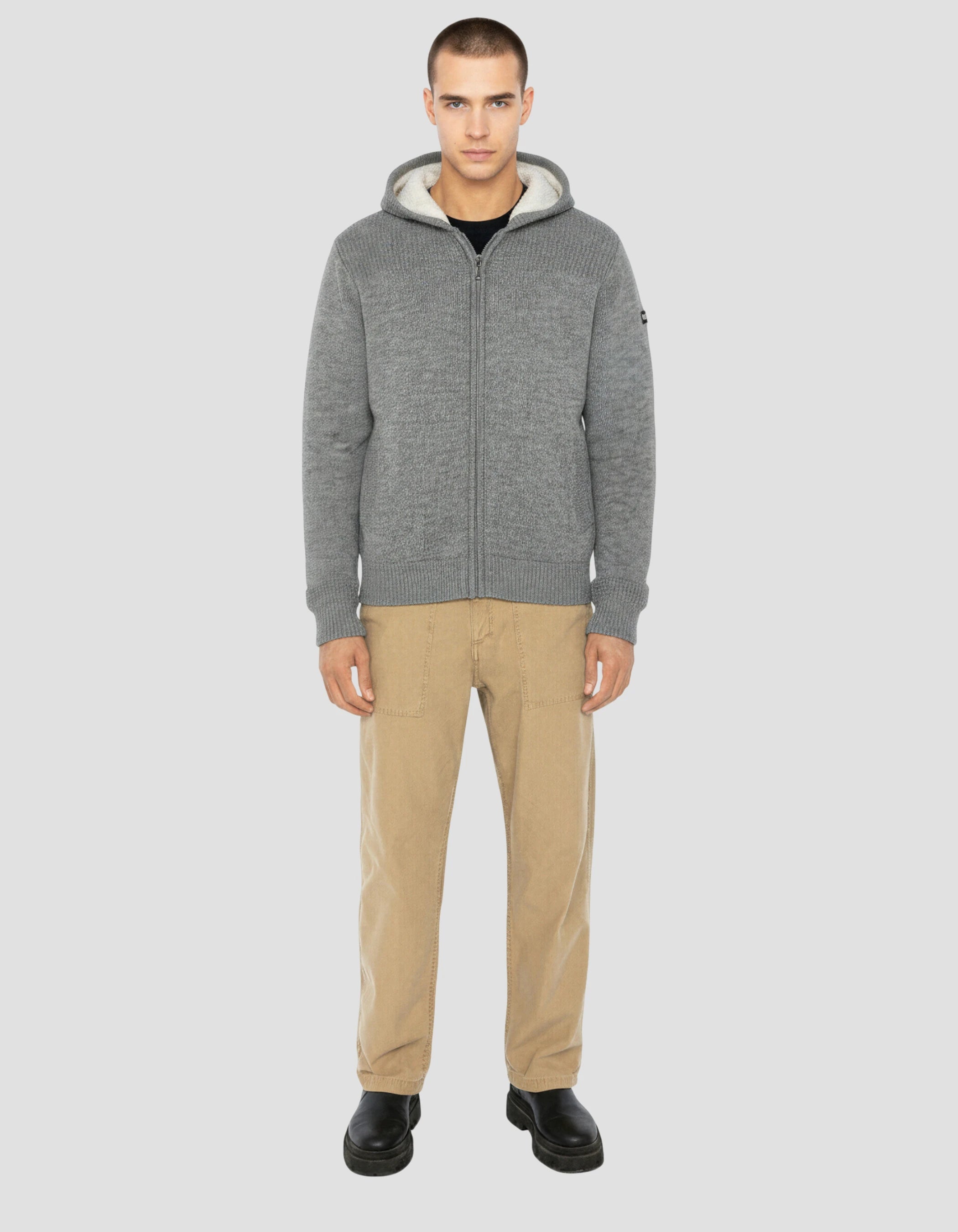 Sherpa lined hooded gray vest - PLFACT25 | Schott NYC®