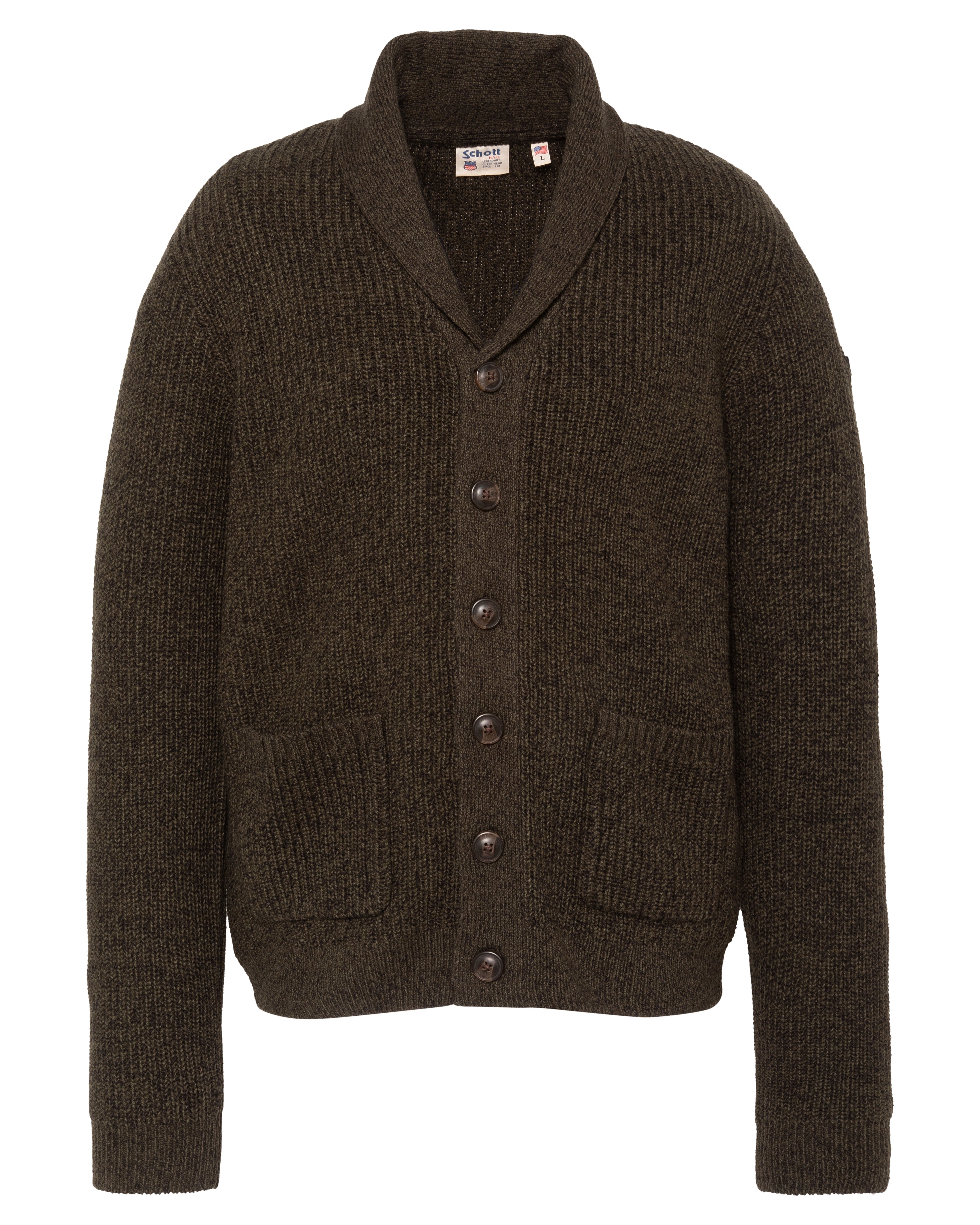 Khaki cardigan ribbed with shawl collar - PLHERITAGE | Schott NYC®
