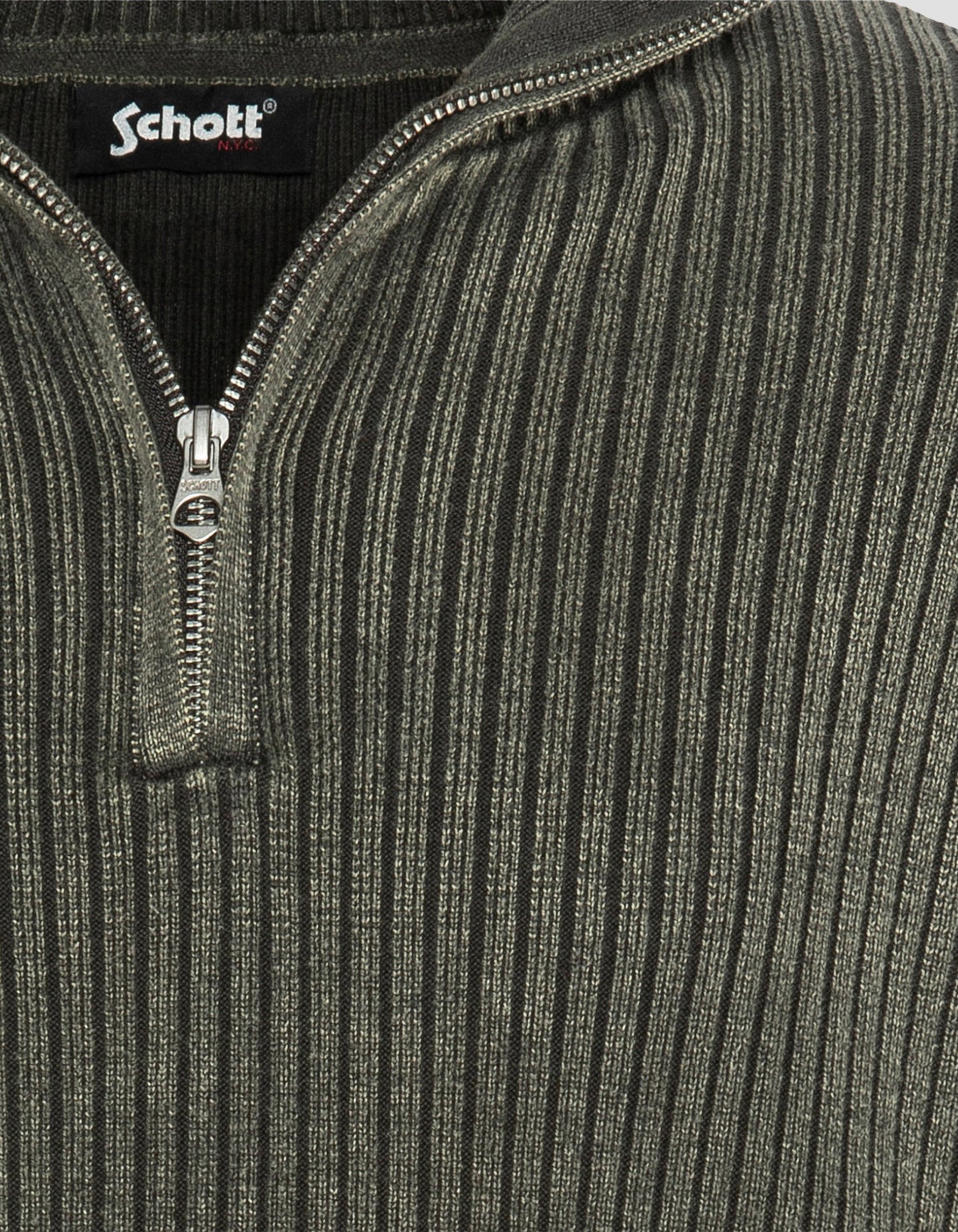 Côte gerippter dunkler Khaki -Trucker -Pullover