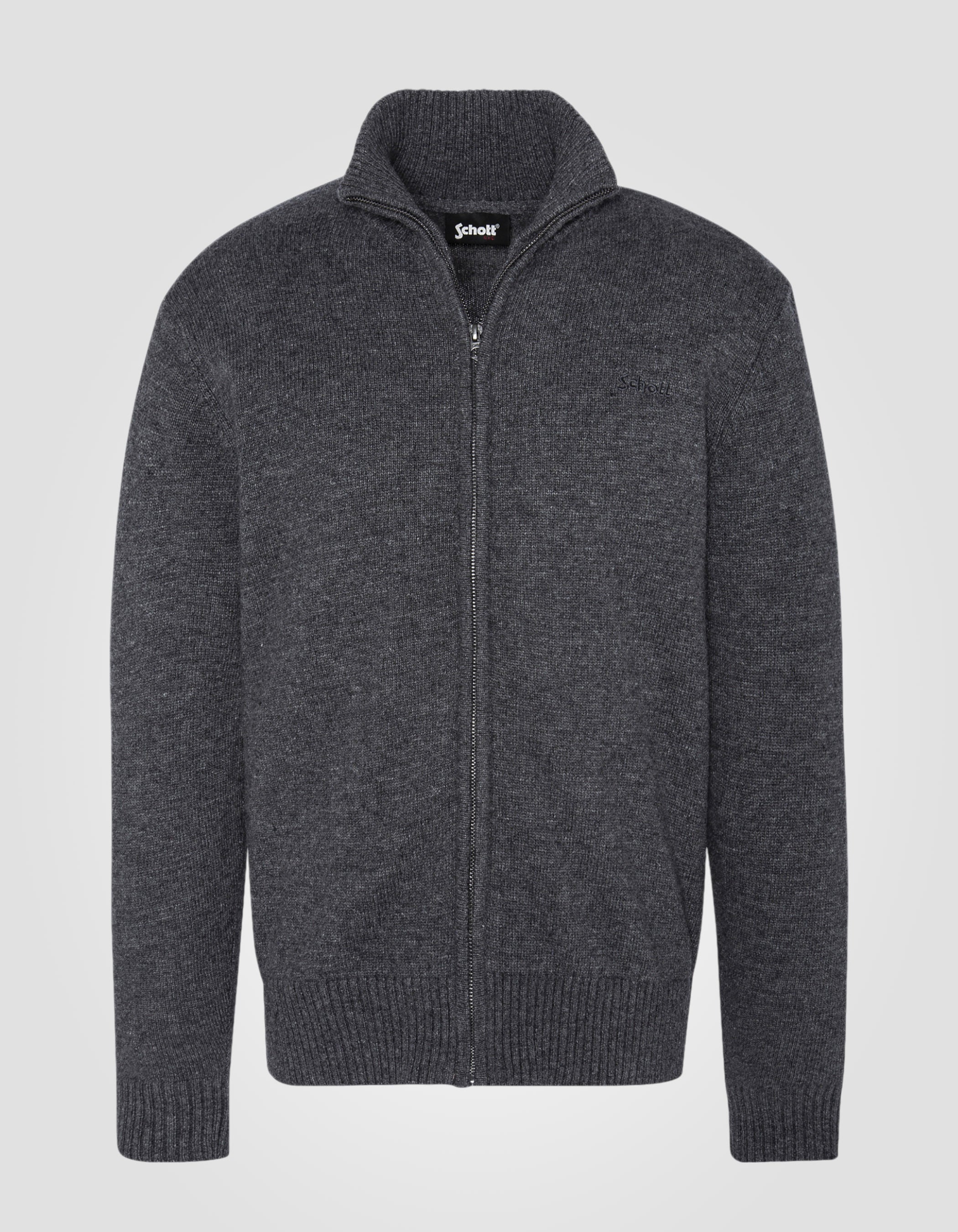 Cardigan zippé anthracite en lambswool PLLANCE3 Schott NYC®
