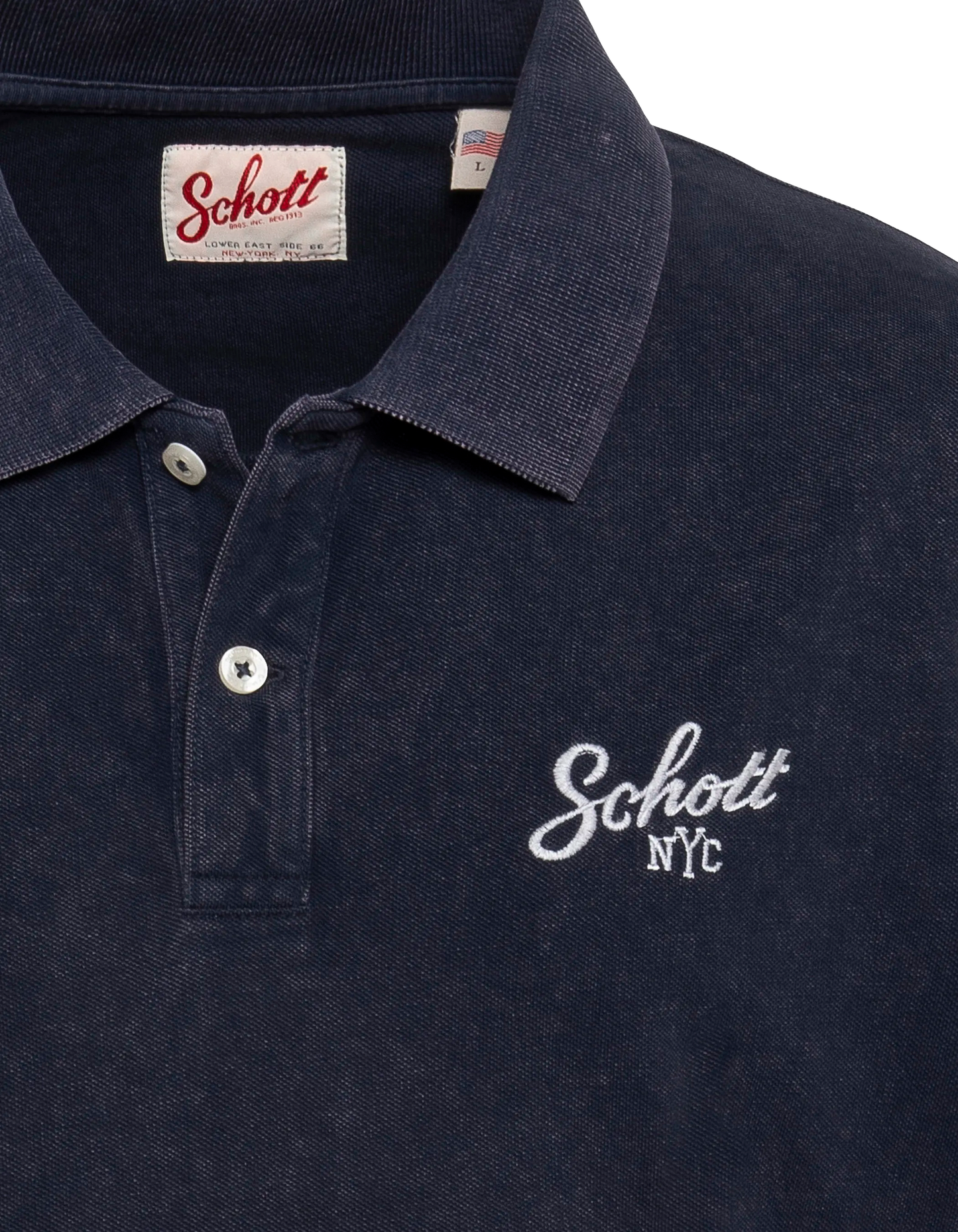Dark navy polo shirt with retro logo