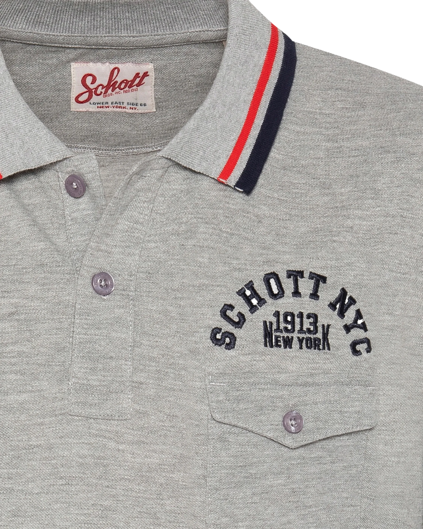 Polo shirt heather grey with flap pocket and tricolor piping