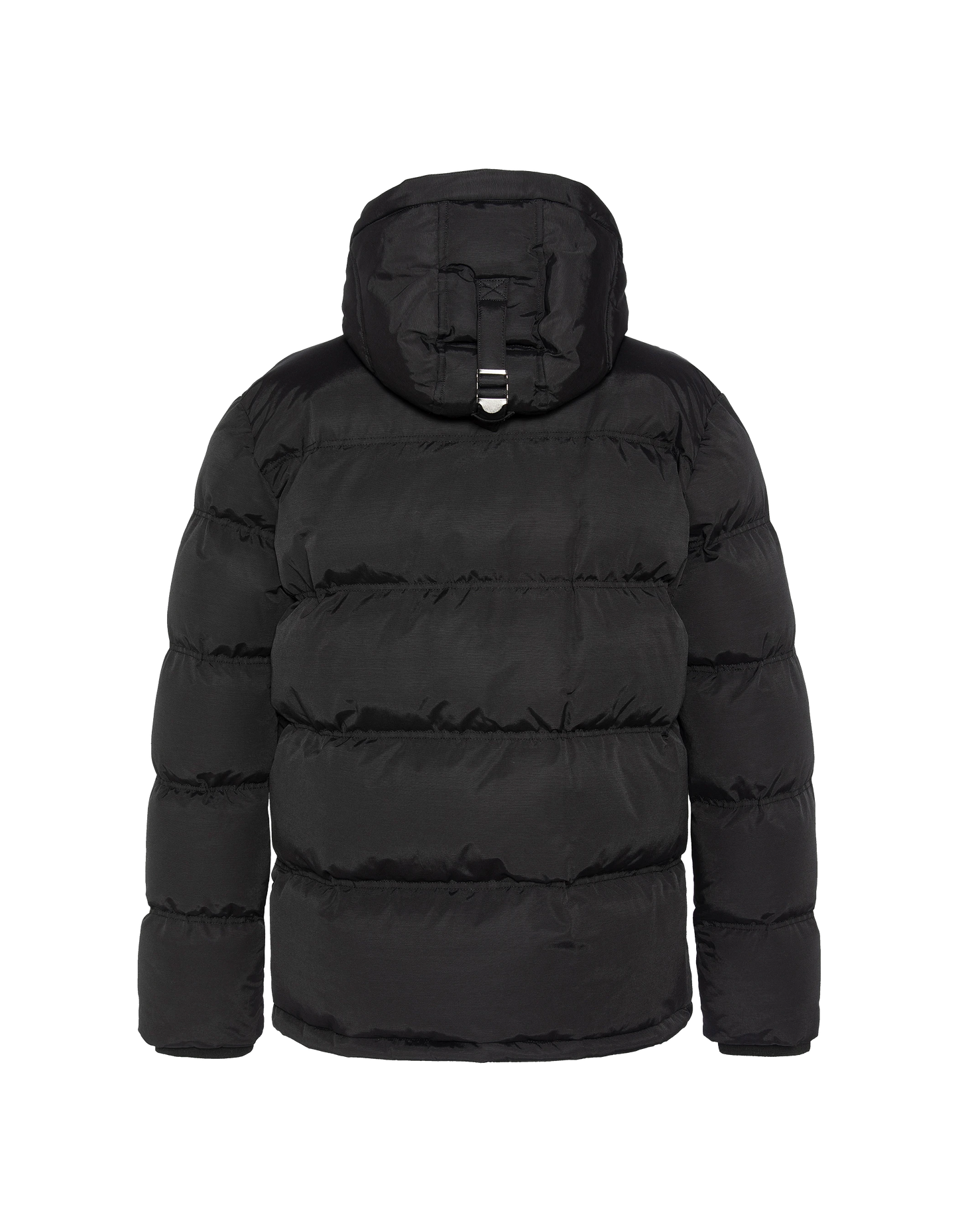 Black down jacket with removable faux fur collar