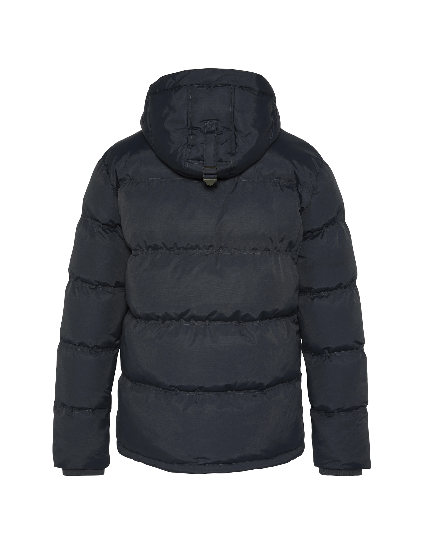 Navy blue down jacket with removable faux fur collar