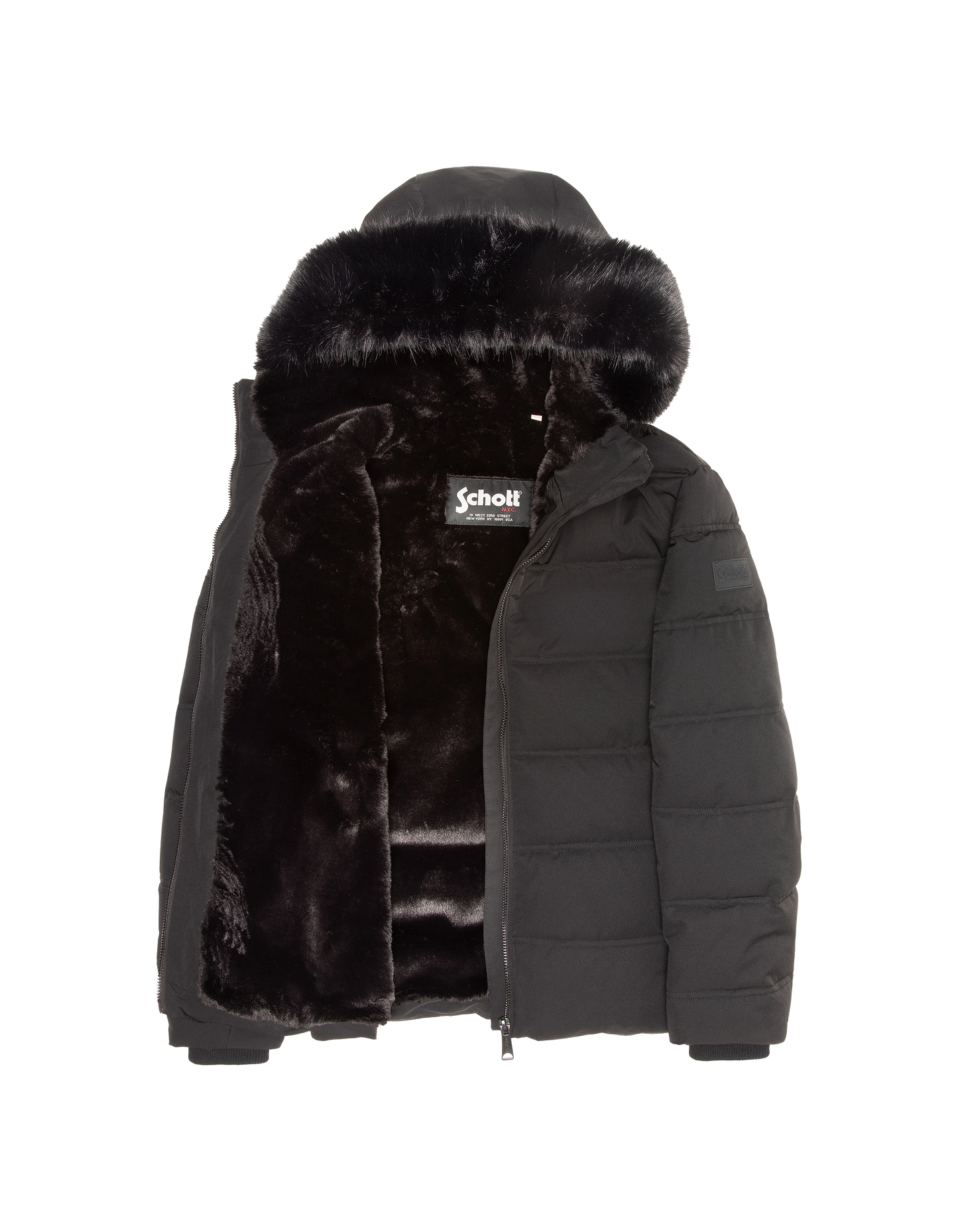 Schwarzer Parka mit Kapuze und Kunstpelzkragen
