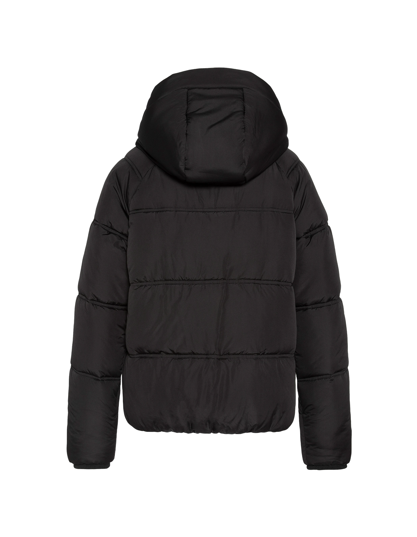 Schwarze Down -Jacke mit abnehmbarem Kunstpelzkragen