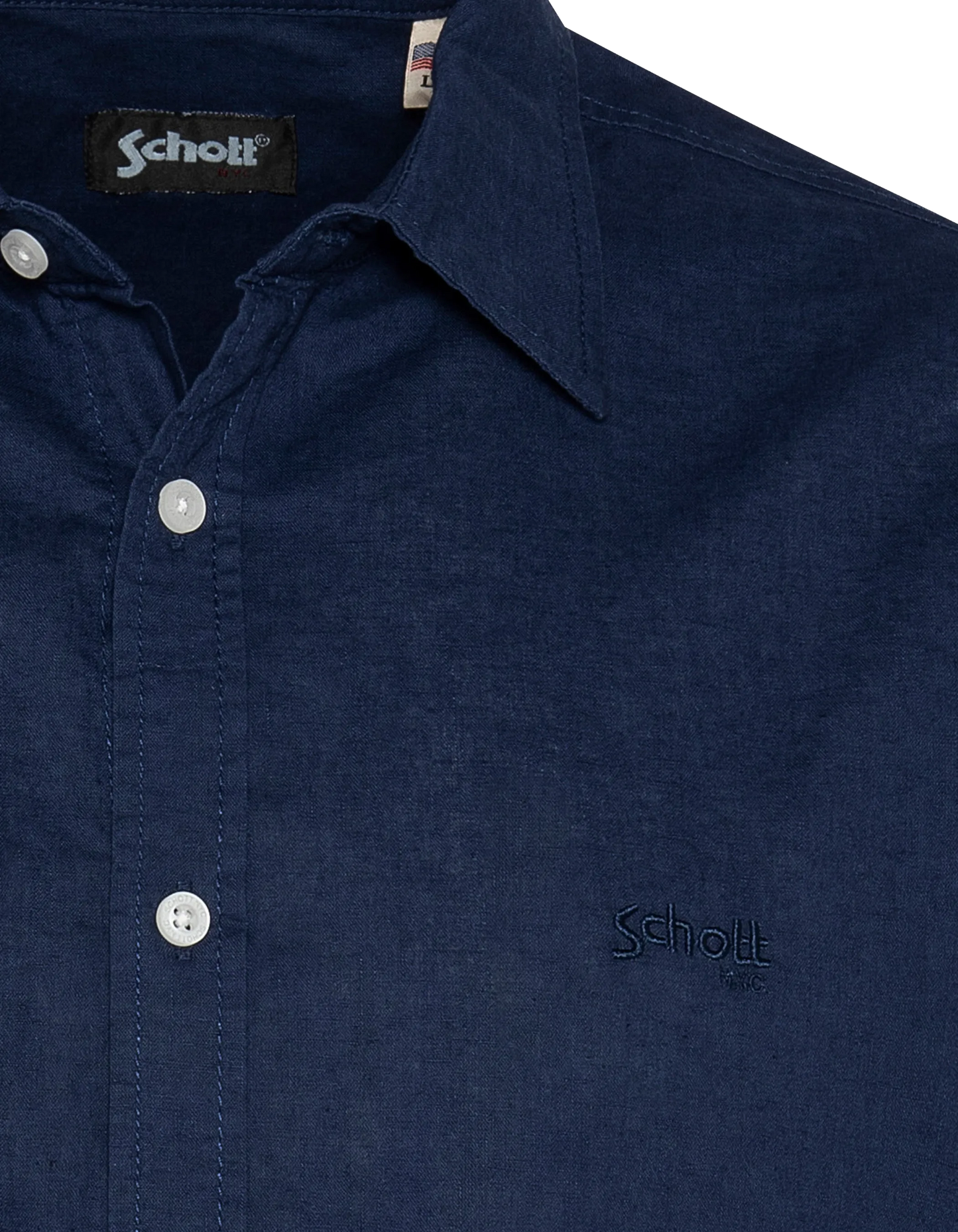 Navy blue shirt with short cotton and linen sleeves