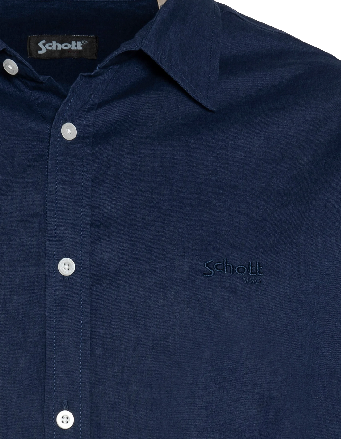 Camicia blu navy con cotone lungo e maniche di lino