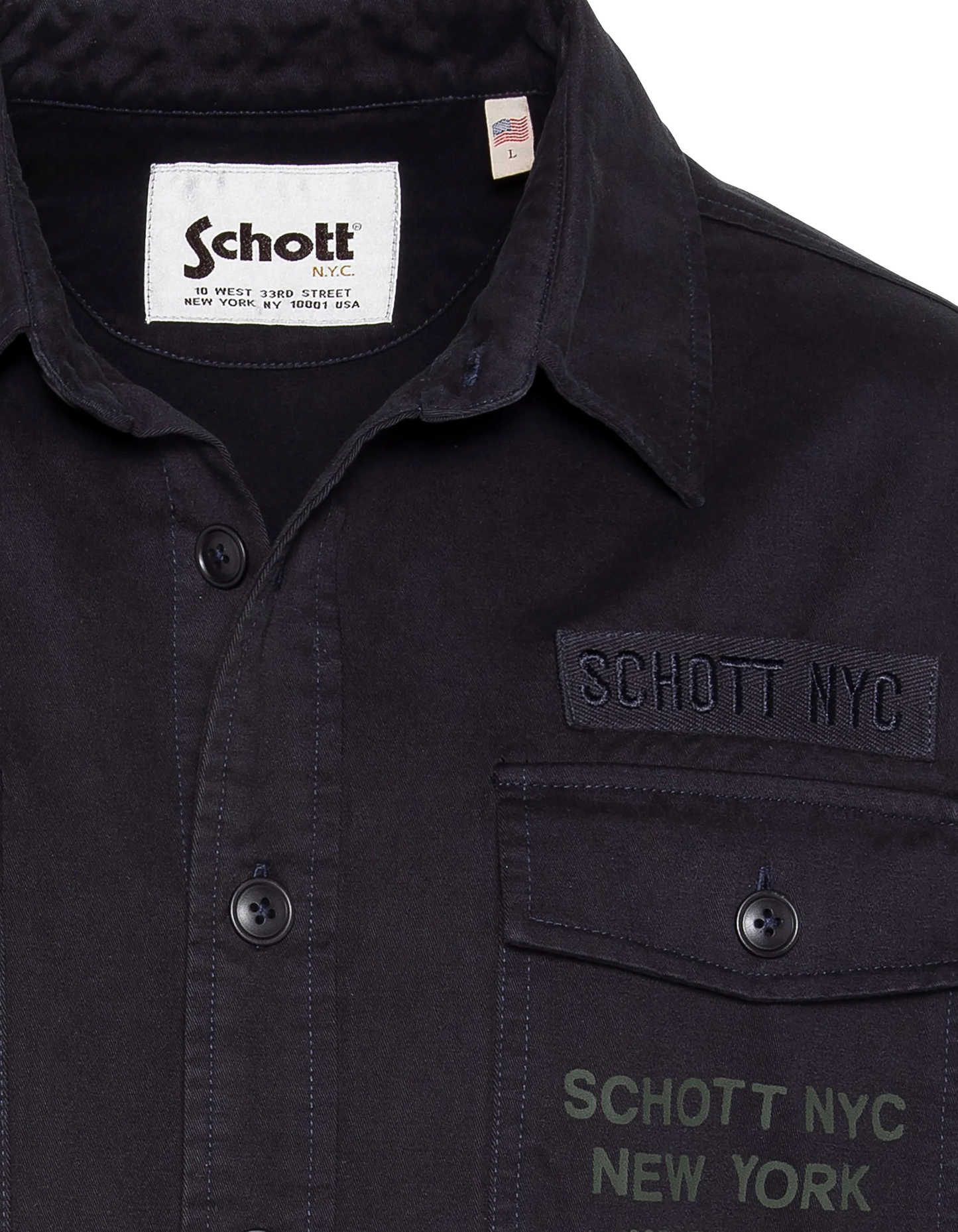 Sobrecamisa militar bordada y estampada azul marino de algodón lavado