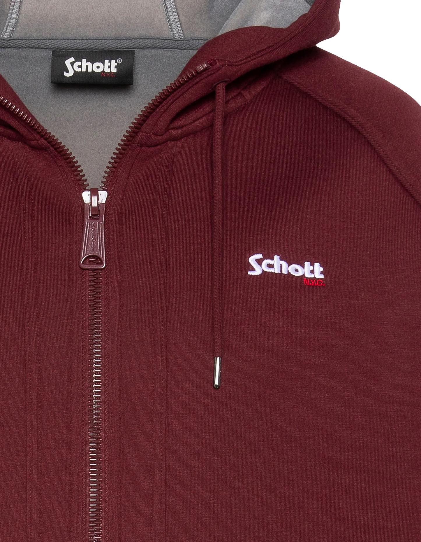 Felpa con cappuccio e zip bordeaux in Triplux