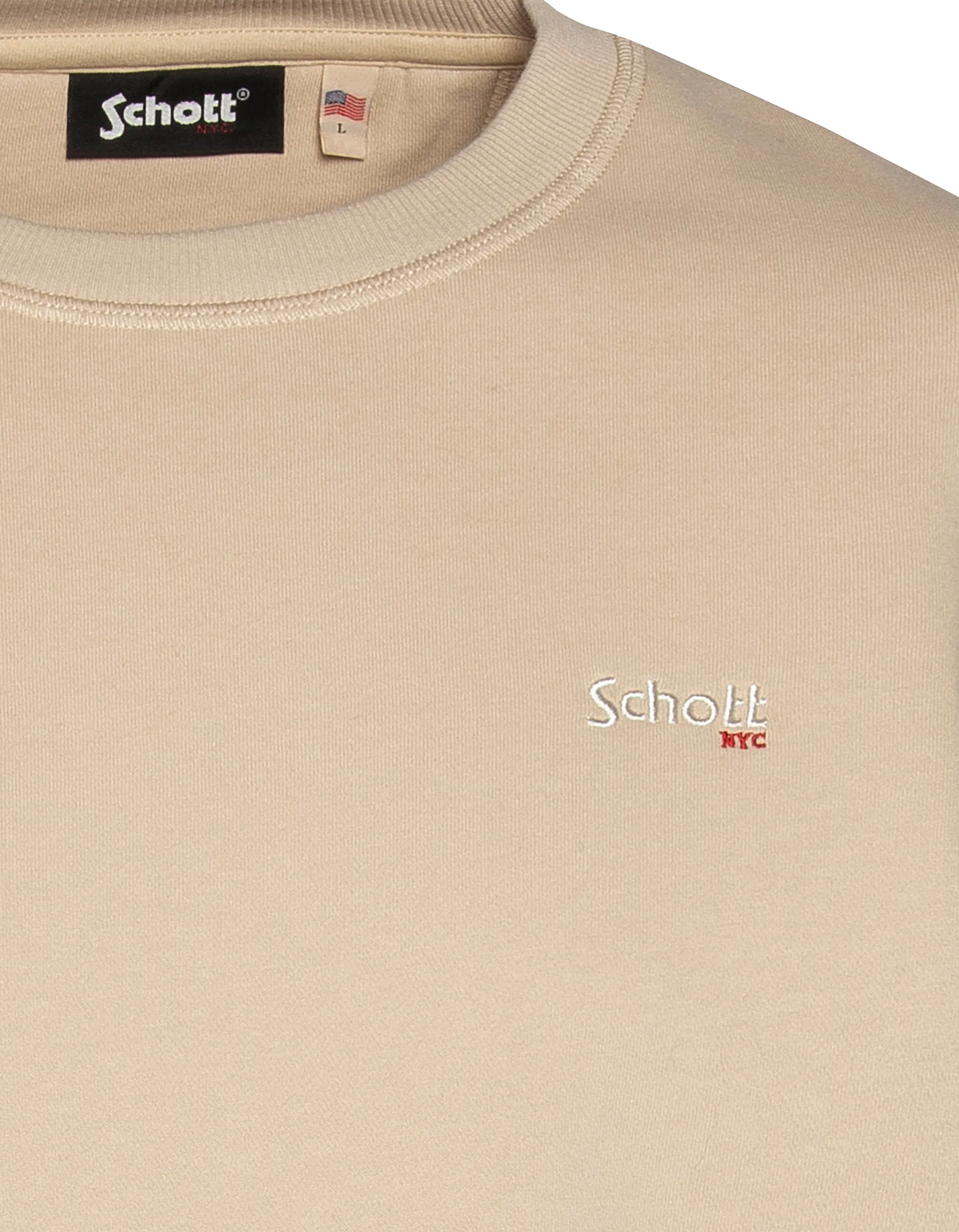 Light light beige round neck sweatshirt in thick fleece