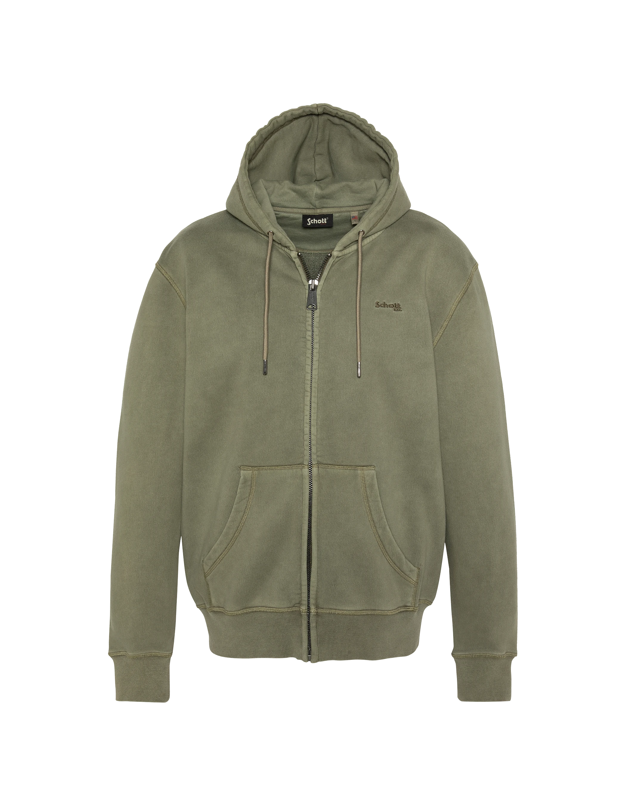 Zipped khaki hooded sweatshirt, faded effect - Swcaywash3 | Schott 