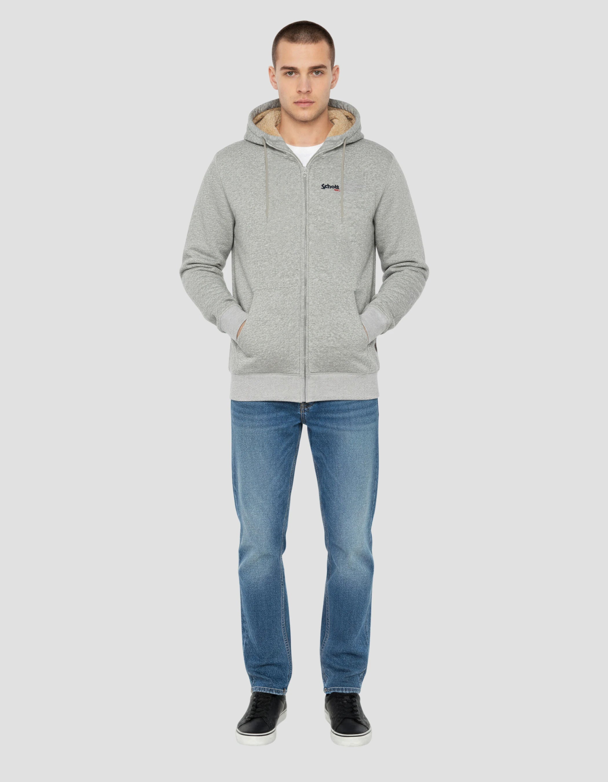 Hooded gray hooded zipped sweatshirt - Swhalen | Schott NYC®