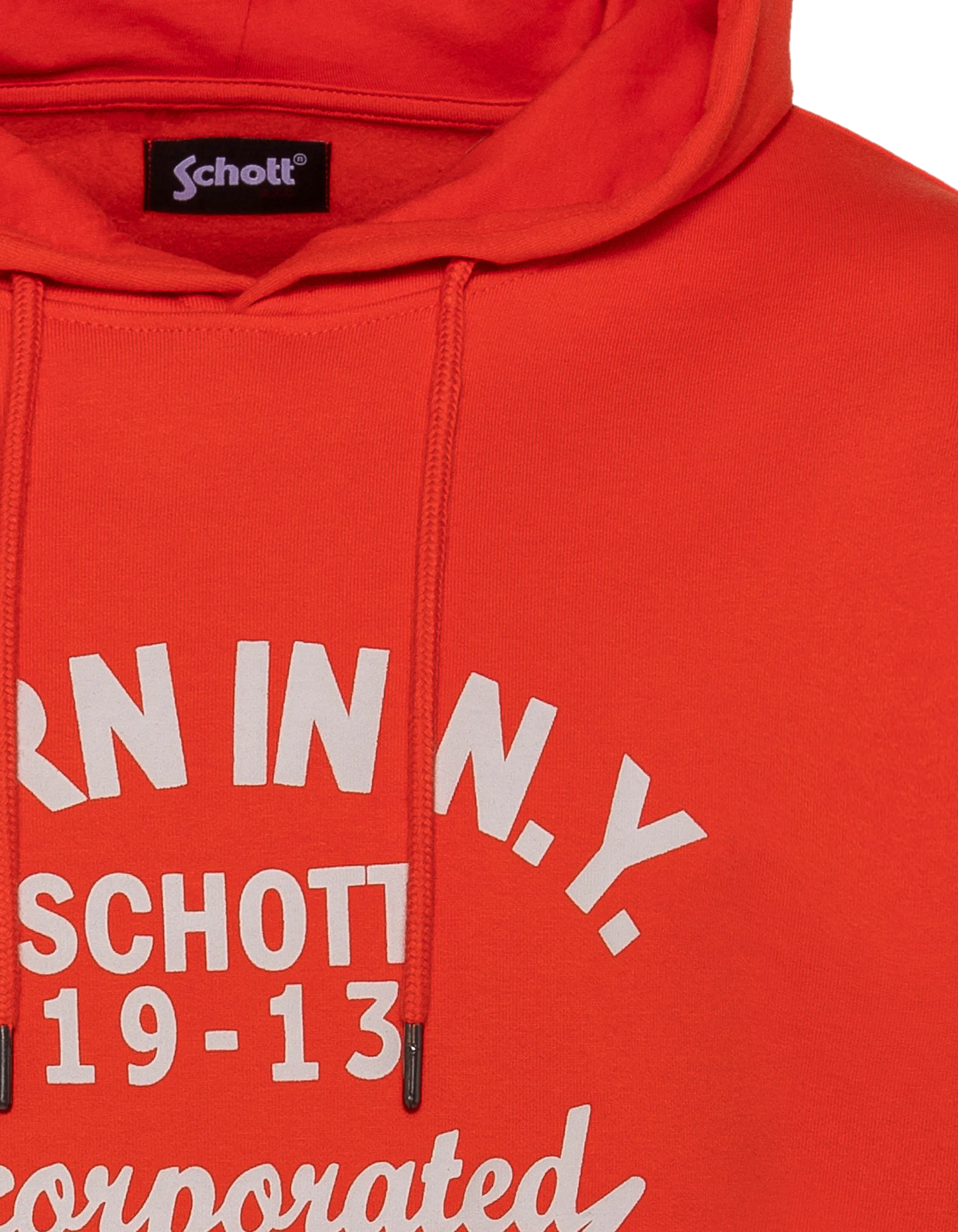 Orangefarbenes Kapuzensweatshirt mit der Aufschrift „BORN IN N.Y.“ drucken