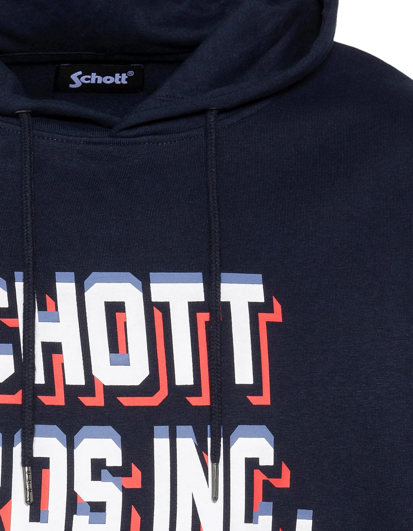 Marineblaues Kapuzensweatshirt mit Aufdruck „SCHOTT BROS INC.“ »